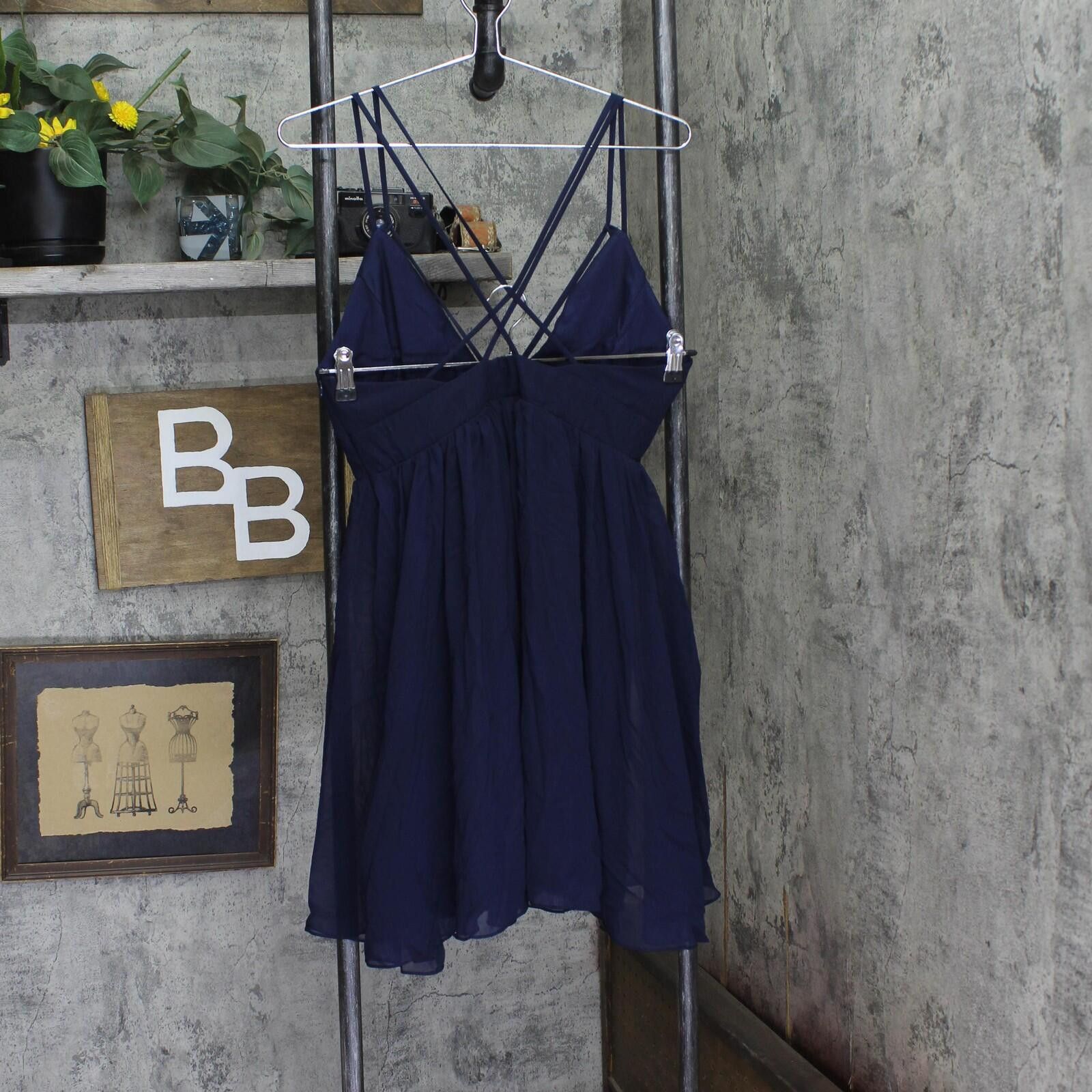J75 By Jump Jump Shirred Short Dress With Deep V Neck 48452 Navy Blue 9 Size M / US 6-8 / IT 42-44 - 2 Thumbnail