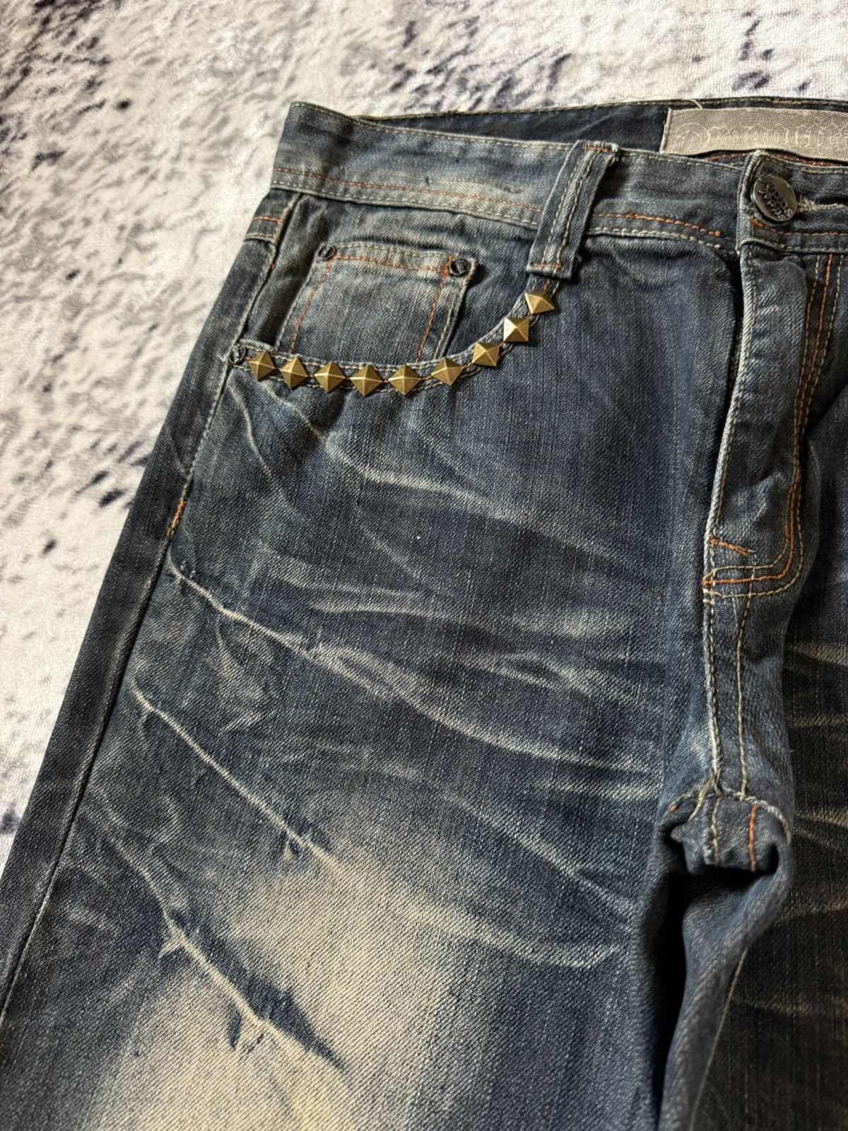 Japanese Brand Tokyo Underground Studded Mud Wash Flared Jeans Size US 30 / EU 46 - 4 Thumbnail