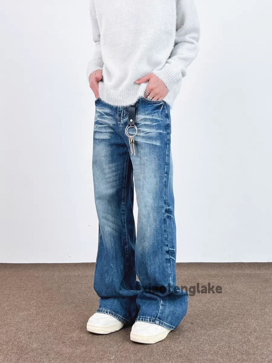 Custom washed faded punk grunge bootcut flared jeans