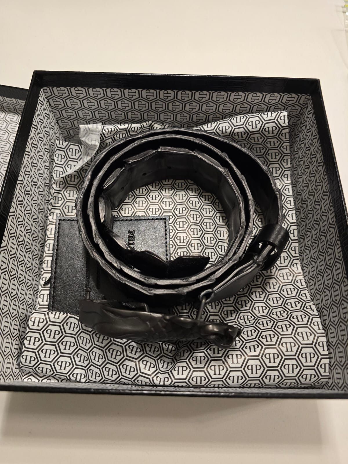 Philipp Plein Philipp Plein Dragon Belt Black Buckle Croc Embossed Leather Size 34 - 4 Thumbnail