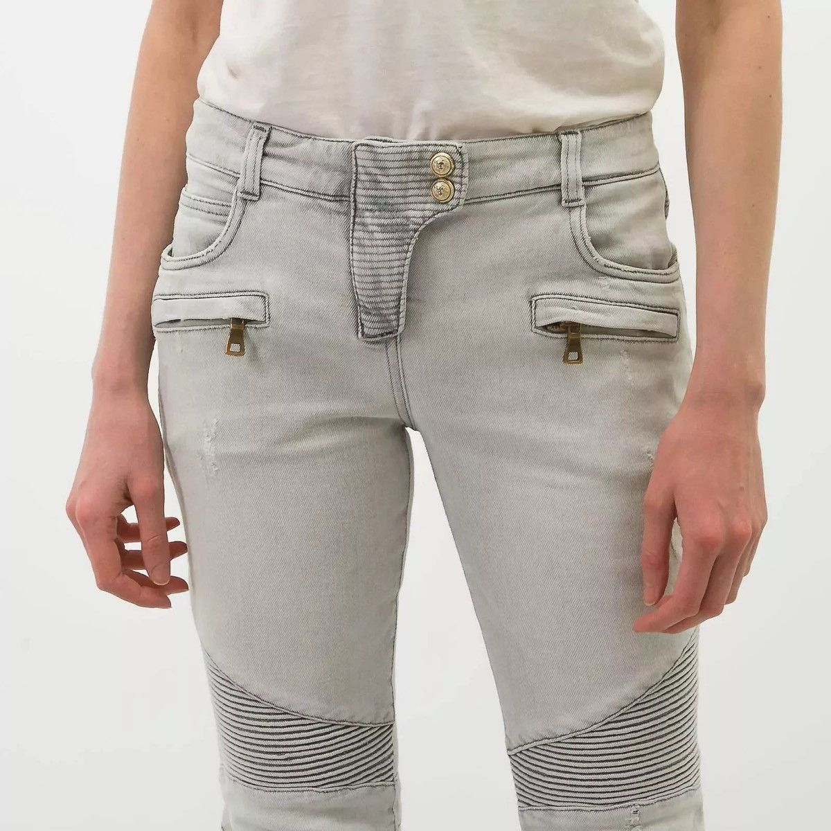 Balmain BALMAIN SS 2014 Zip Biker Jeans Gray Denim Decarnin Runway Size US 28 / EU 44 - 1 Thumbnail