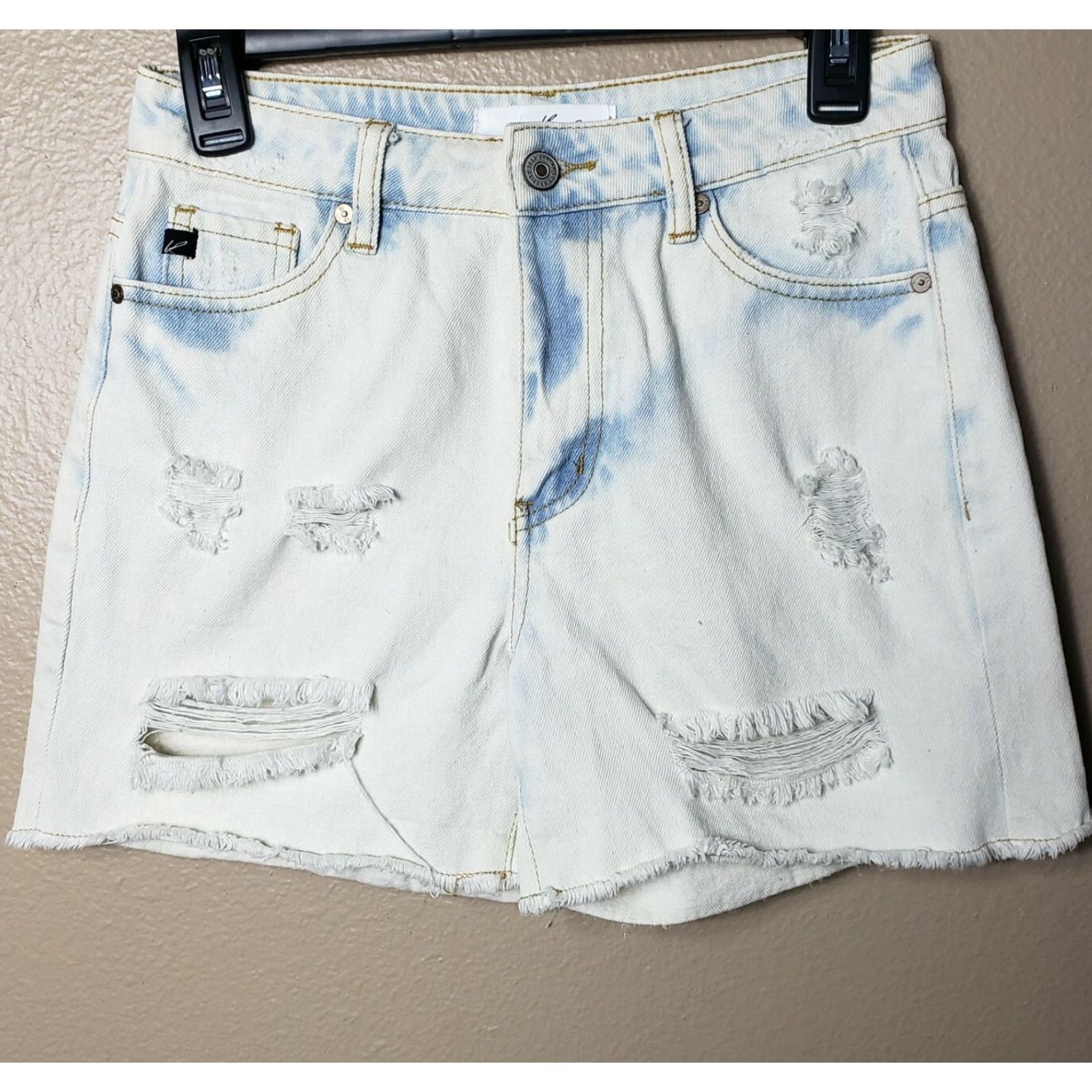 Vintage KanCan High Rise Distressed Light Acid Wash Shorts XS Women Denim Cotton Blend Festival Beach Cut-Off Blue - Womens XS Short Size 26" / US 2 / IT 38 - 2 Thumbnail