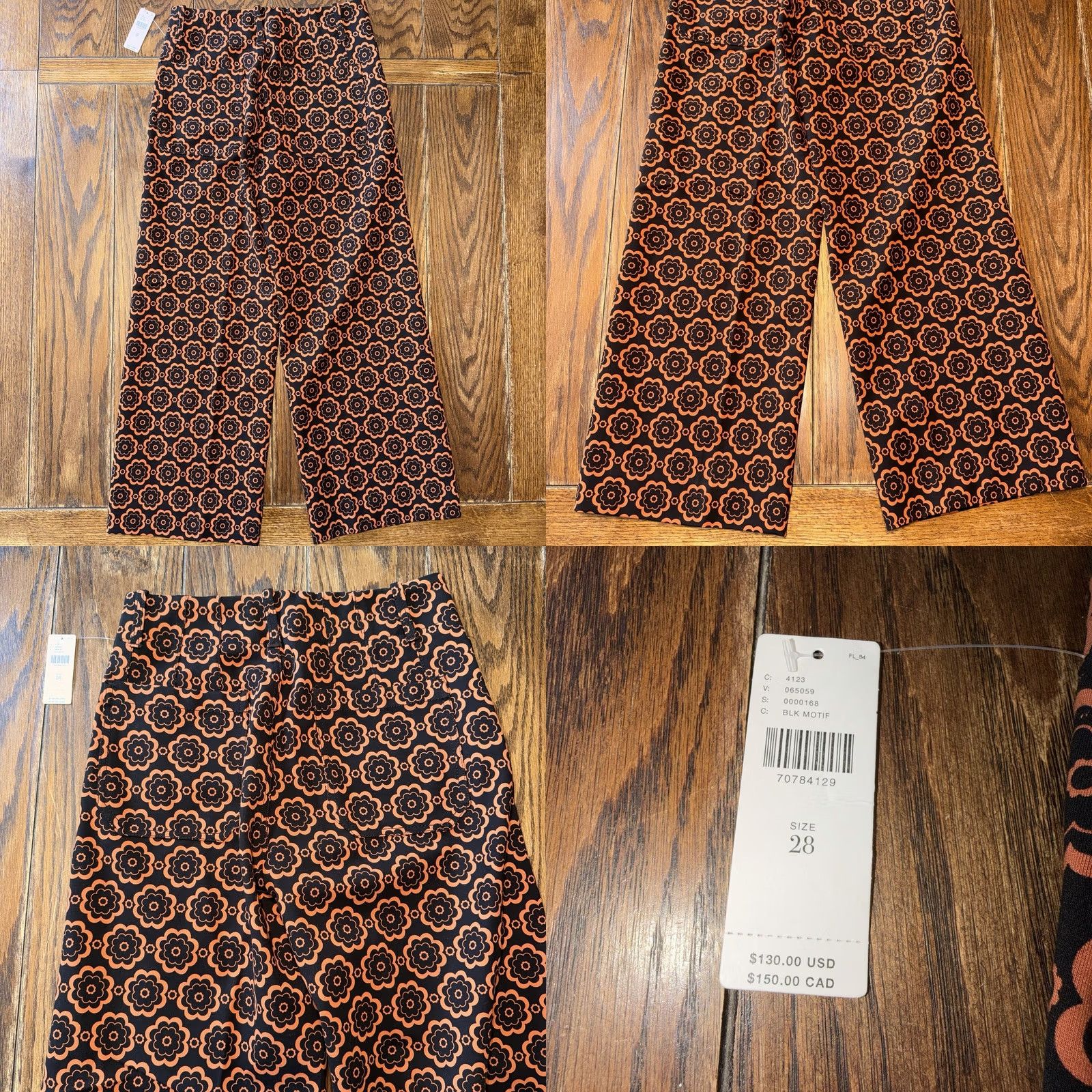 Anthropologie VINTAGE Anthropologie Maeve The Colette Pants Wide-Leg Black Orange Motif New Size 28" / US 6 / IT 42 - 8 Thumbnail