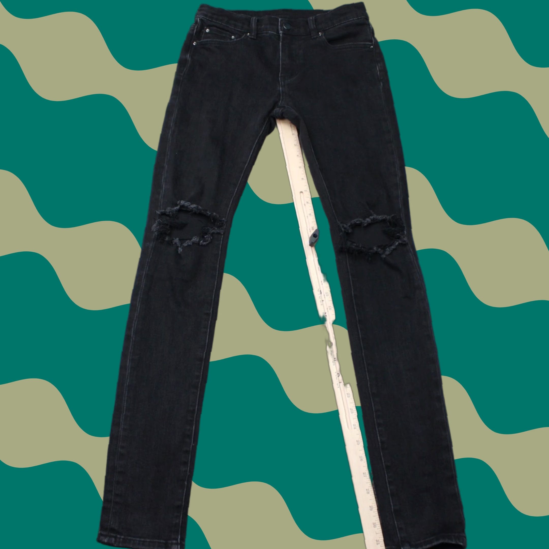 MNML MNML Jeans Mens 29x32 Black Distressed Cotton Stretch Straight 5-Pocket Denim Size US 29 - 1 Thumbnail