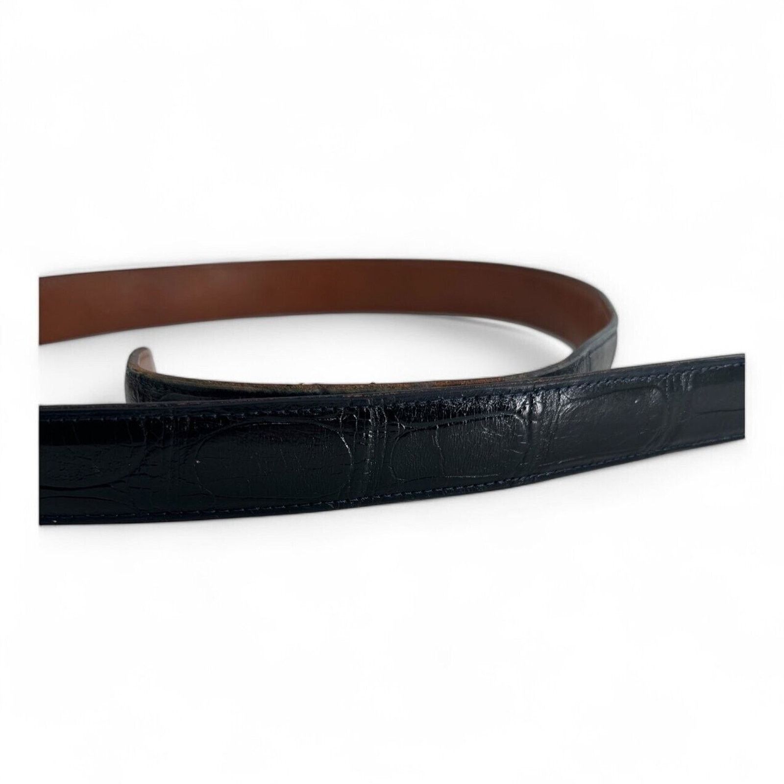 Sterling Silver JW Cooper .925 Sterling Lapis Inlay Blue Alligator Skin Belt Size 46 - 4 Thumbnail