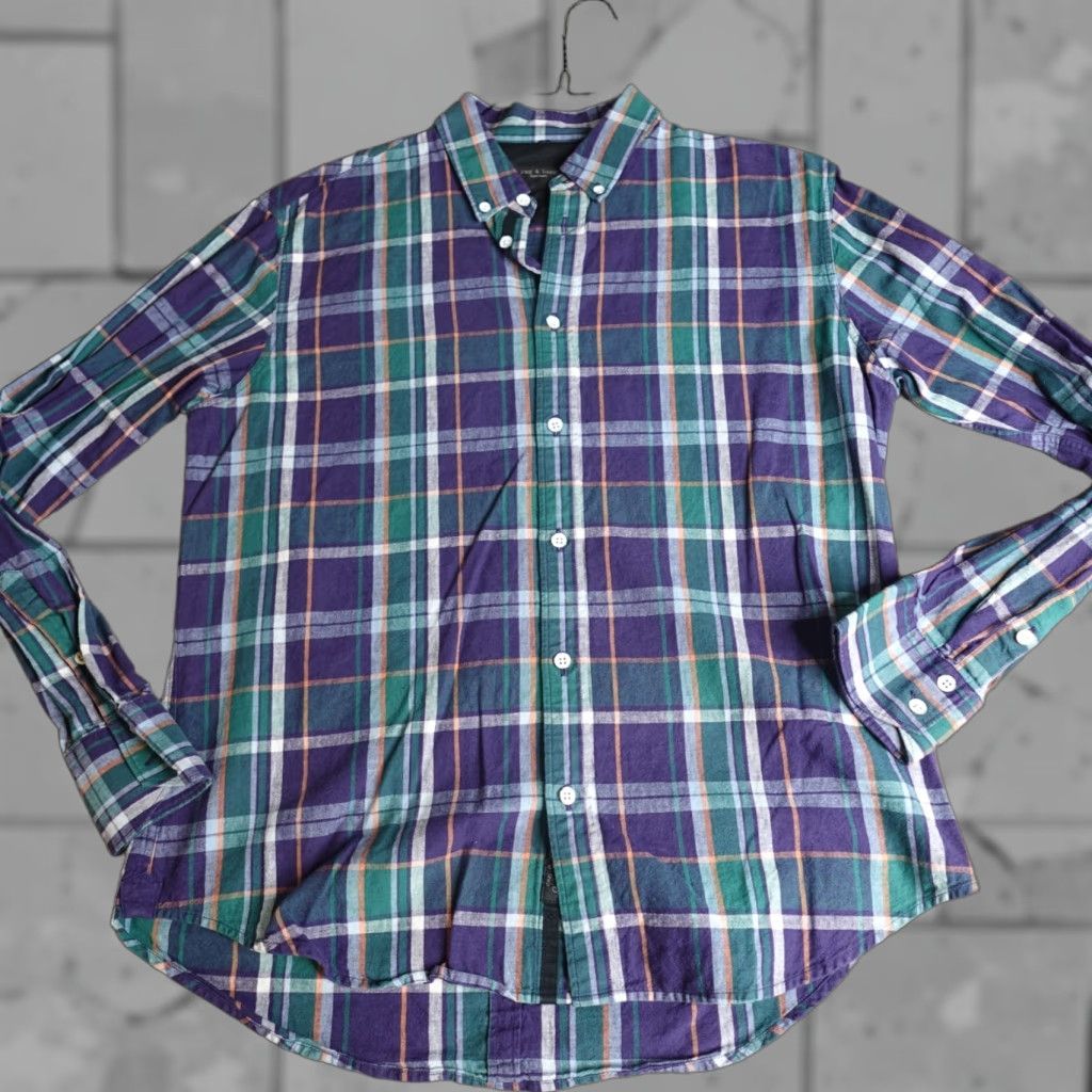 Rag & Bone rag & bone Shirt Large Blue Plaid Button Down 55% Linen 45% Cotton Men Regular Long Sleeve Collar Down Size US L / EU 52-54 / 3 - 1 Thumbnail