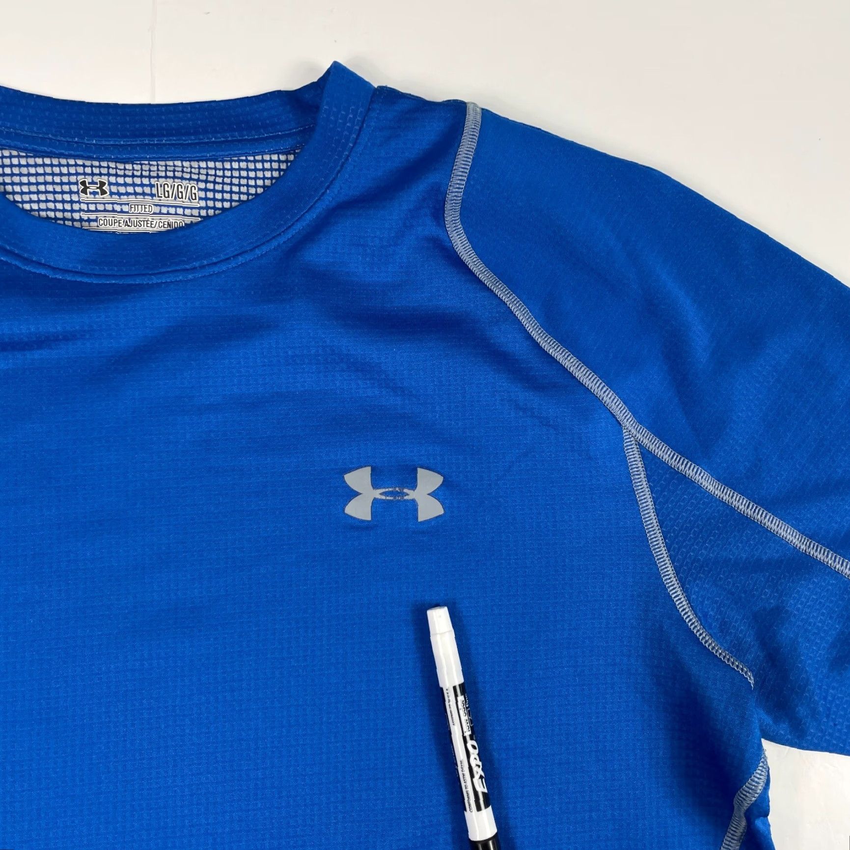 Under Armour Under Armour Shirt Mens Large Blue ColdGear Compression Workout Gym Grid Fleece Size US L / EU 52-54 / 3 - 6 Thumbnail