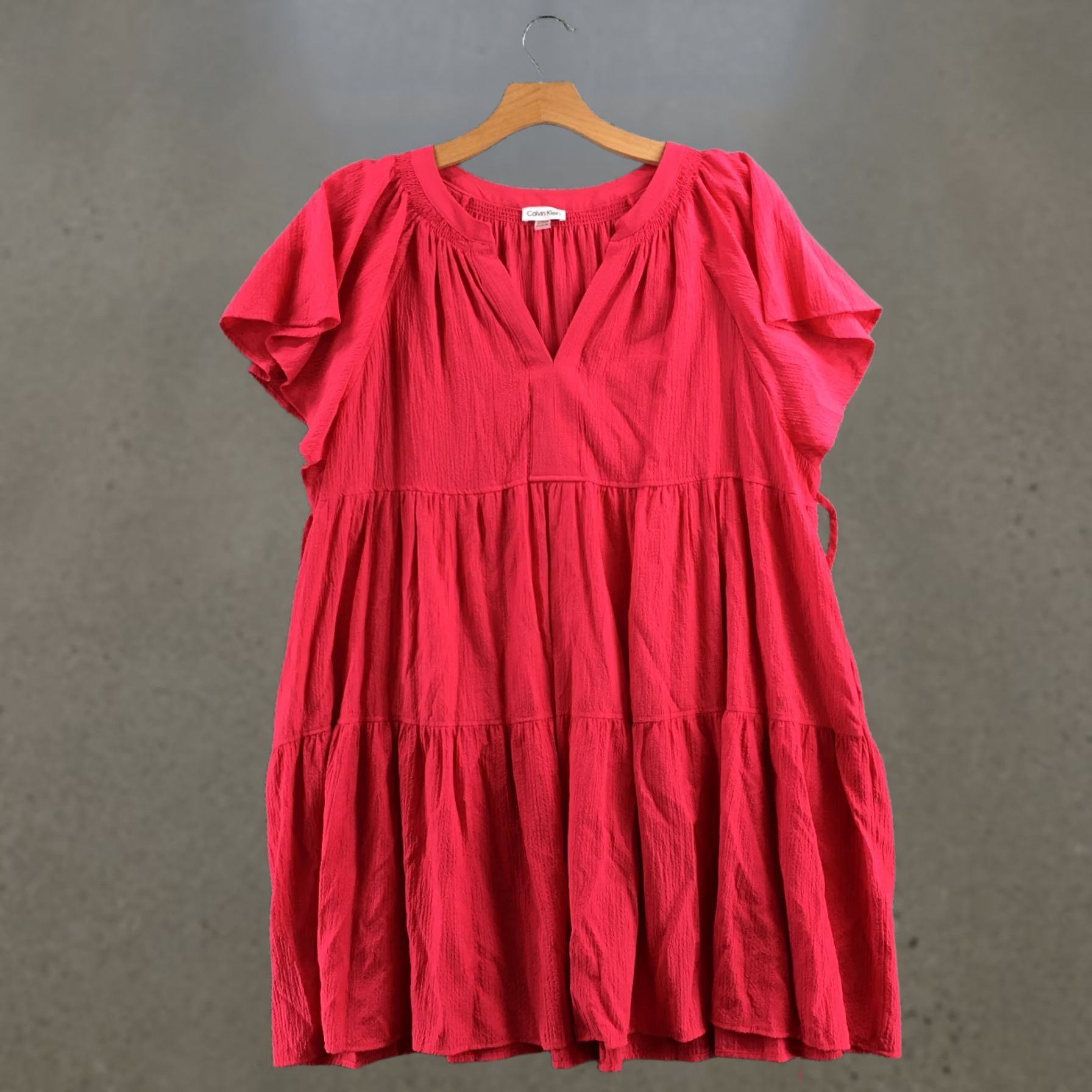 Calvin Klein Calvin Klein Womens Pink Tiered Mini Dress 18M Pink Pull On Short Sleeve Dress Womens 18M Pink Pull On Short Sleeve Size 40" / US 18 - 1 Thumbnail