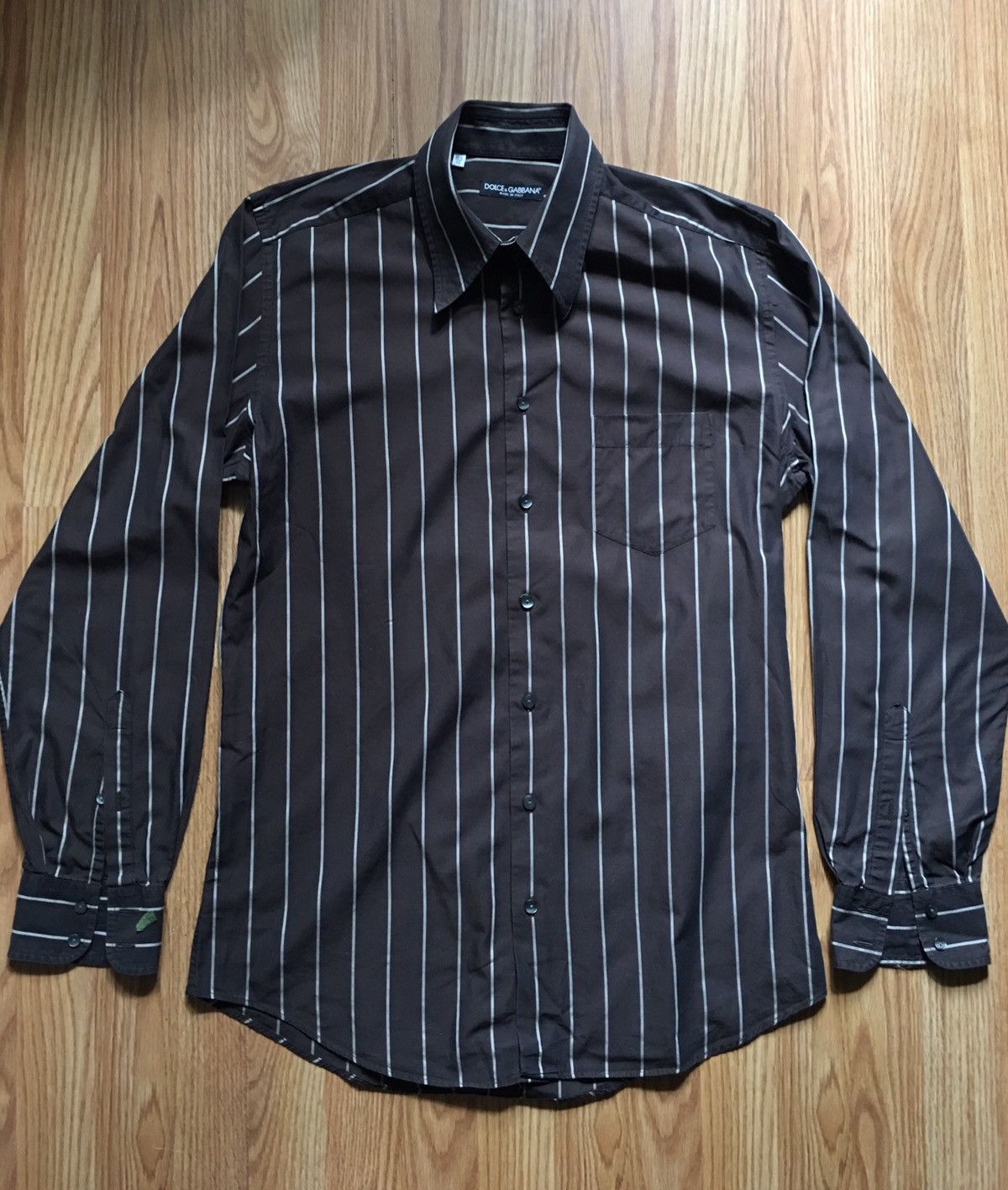 Dolce & Gabbana Dolce & Gabbana Brown Striped Mens Shirt Size 16.5 / 42 Size 42R - 1 Thumbnail