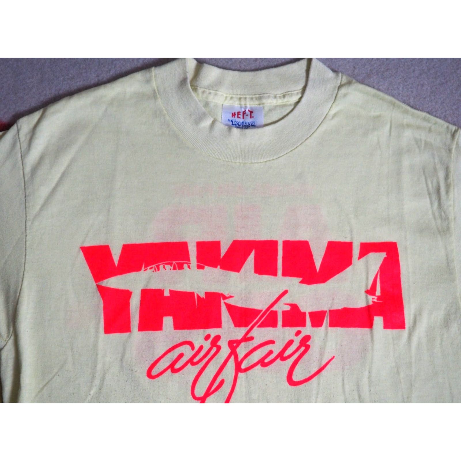 TEE JAYS VTG 80s Hef T Yakima WA Air Fair Fighter Jet USA Yellow Tee T-Shirt Mens S Size US S / EU 44-46 / 1 - 6 Thumbnail