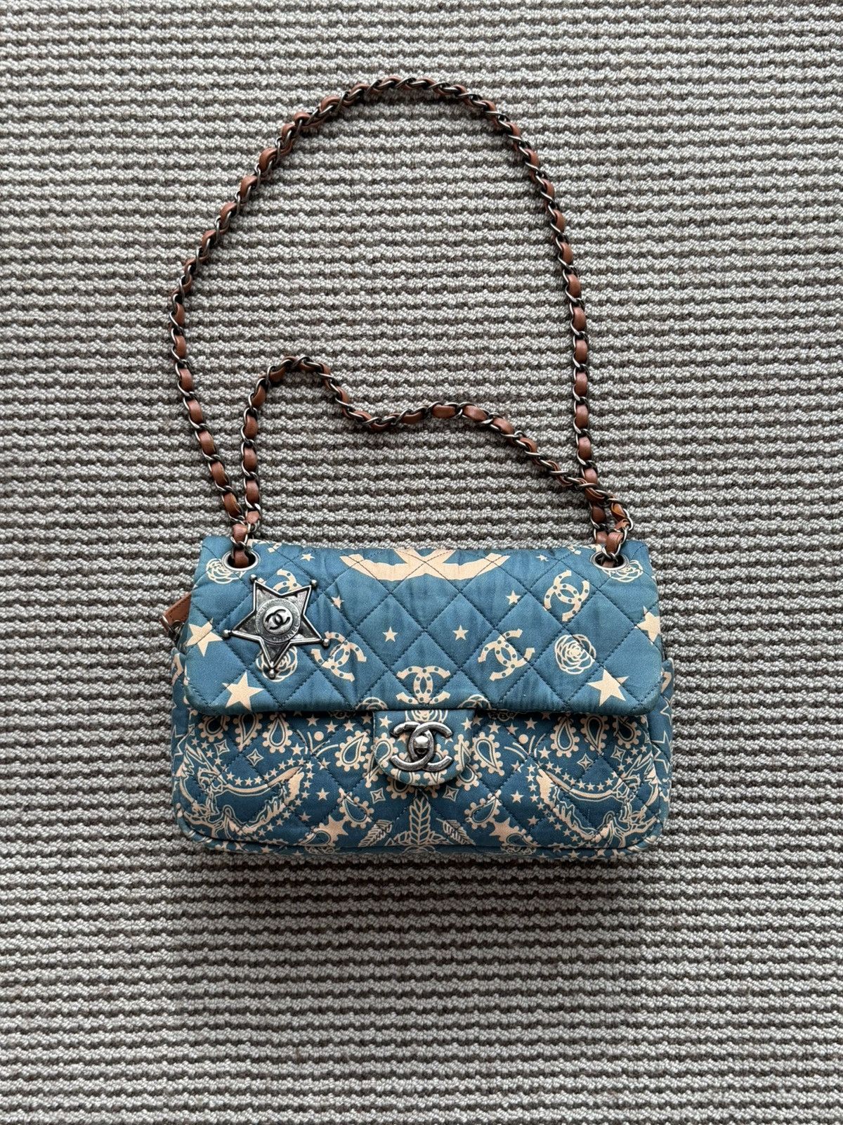 Chanel Chanel 14A Canvas Paris-Dallas Blue Bandana Classic Flap Bag Size ONE SIZE - 1 Thumbnail