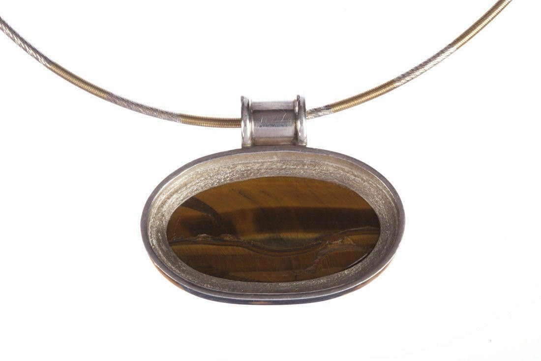 Designer Sterling Silver and Orange Tiger Eye Cabochon Necklace Size ONE SIZE - 3 Thumbnail