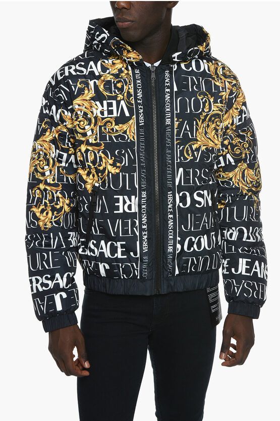 image of Versace Og1Mm0524 Reversible Puffer Jacket In Black, Men's (Size Medium)