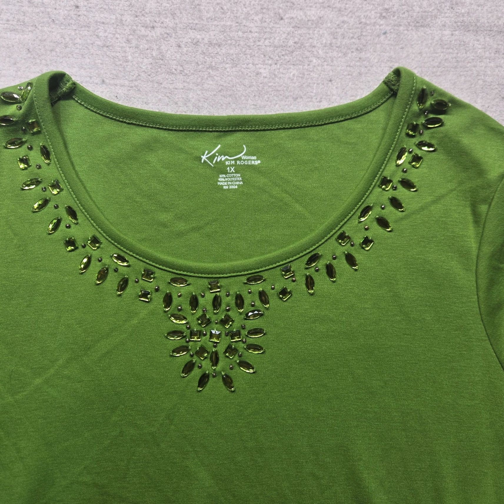 Vintage Kim Rogers Solid Green Long Sleeve Blouse Shirt 1X Women Casual Work Shirt Green 1X Womens Size XL / US 12-14 / IT 48-50 - 2 Thumbnail