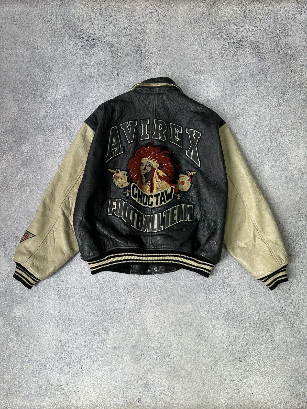 Pre-owned Avirex X Avirex Varsity Jacket Vintage Avirex Choctaw Football Team 1994 Varsity Bomber In Black