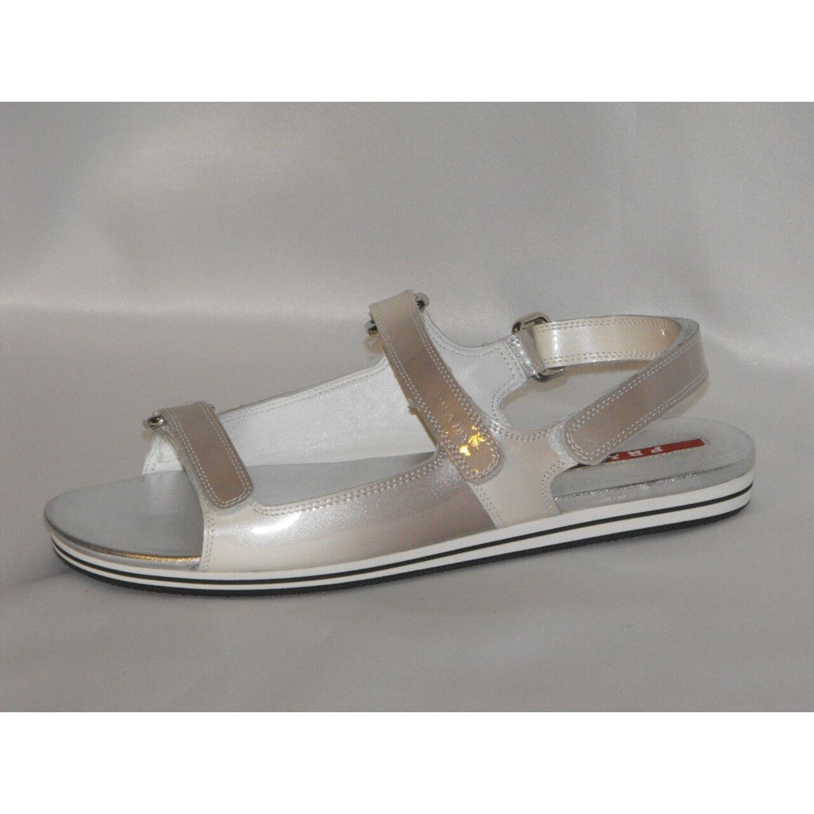 Prada PATENT OMBRE FUME LEATHER FLATS TWO TONES LOGO SANDALS 36.5 Size US 6.5 / IT 36.5 - 3 Thumbnail