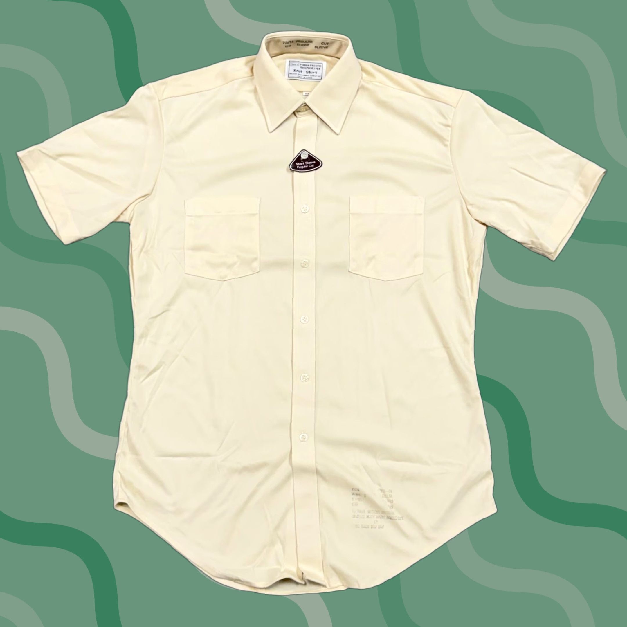 Sears VINTAGE Sears Shirt Mens Medium Beige Solid Perma-Prest Knit Button Short Sleeve Size US M / EU 48-50 / 2 - 1 Thumbnail