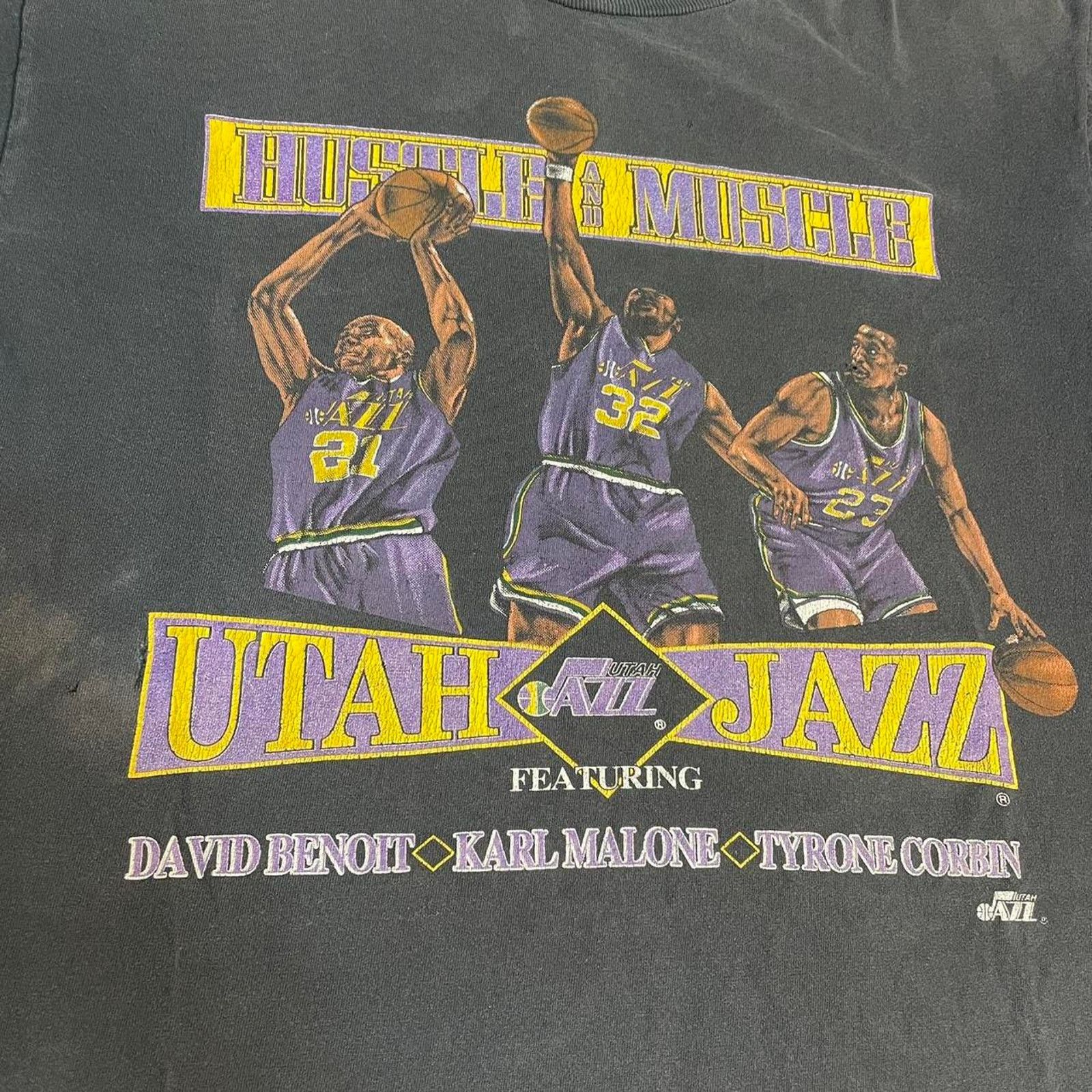 NBA × Nutmeg × Vintage 90s NBA David Benoit Karl Malone Tyrone Corbin Utah Jazz Tee Size US XL / EU 56 / 4 - 3 Thumbnail