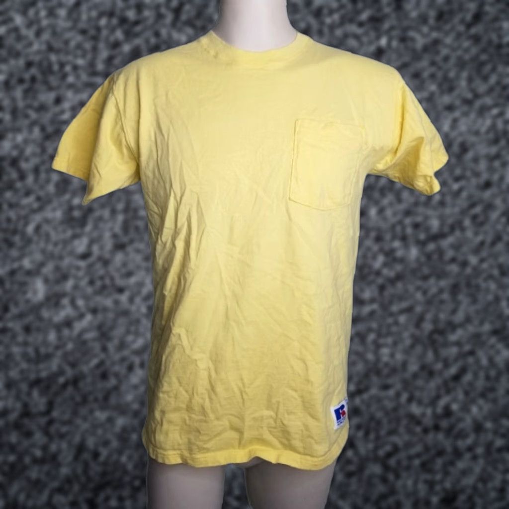 Russell Athletic VINTAGE Russell Athletic Tee Shirt M Mens Yellow Pocket T Shirt Made In USA Cotton Crew Neck Short Sleeve 20x25 Distressed Back USA Graphic Basic Tee Size US M / EU 48-50 / 2 - 1 Thumbnail