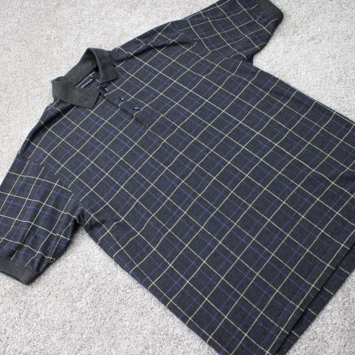 Gant GANT Polo Shirt Men M Gray/Blue Checkered 100% Cotton Short Sleeve Pullover Size US M / EU 48-50 / 2 - 6 Thumbnail