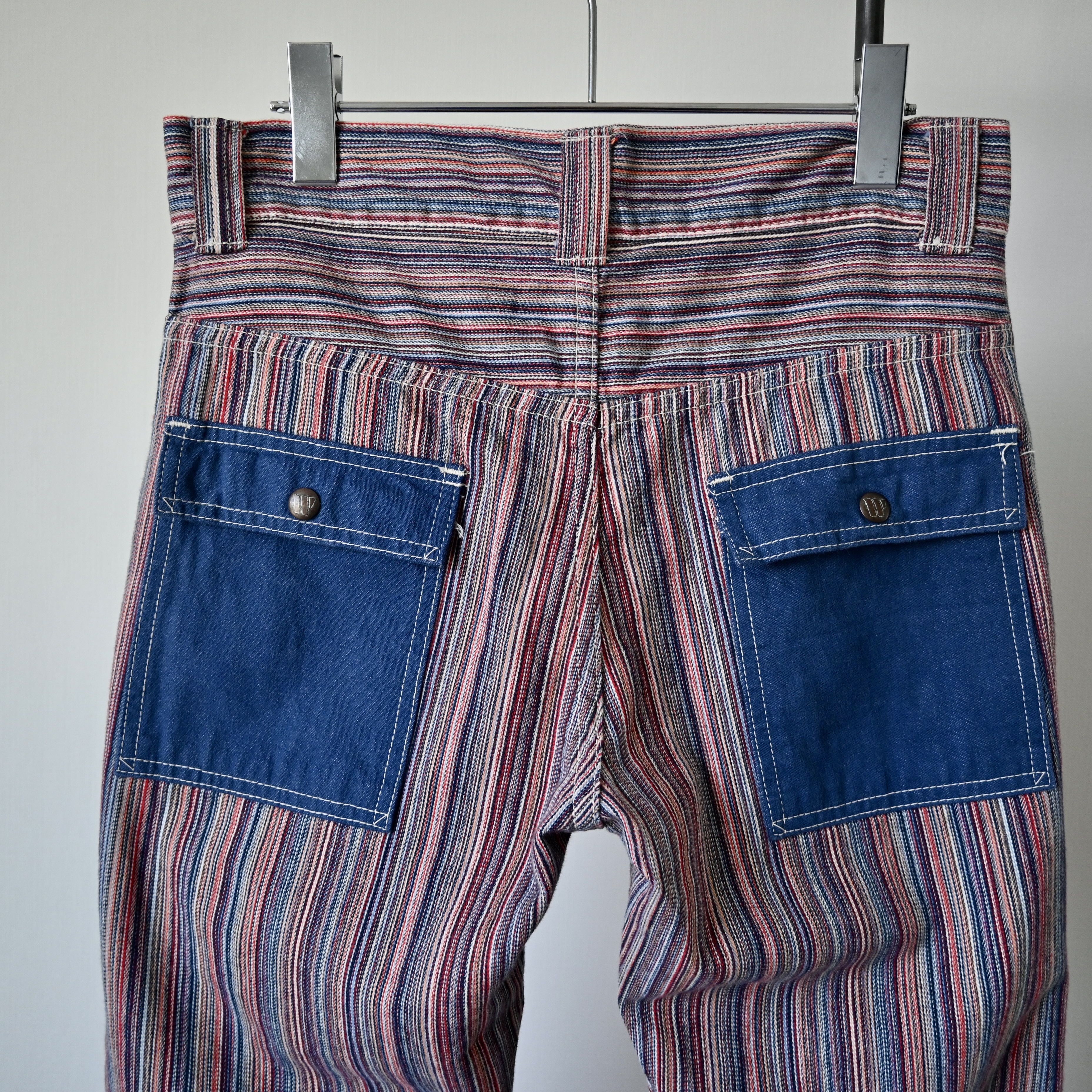 Warehouse & Co. DUBBLE WORKS 1970s Lee inspired striped cotton bush jeans Size US 31 - 4 Thumbnail
