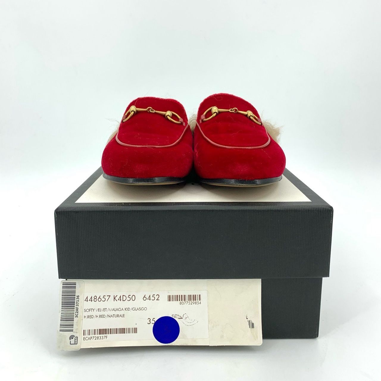 Gucci Gucci Womens Red Velvet & Fur Horsebit Mule Loafers Size 35 Size US 5 / IT 35 - 1 Thumbnail
