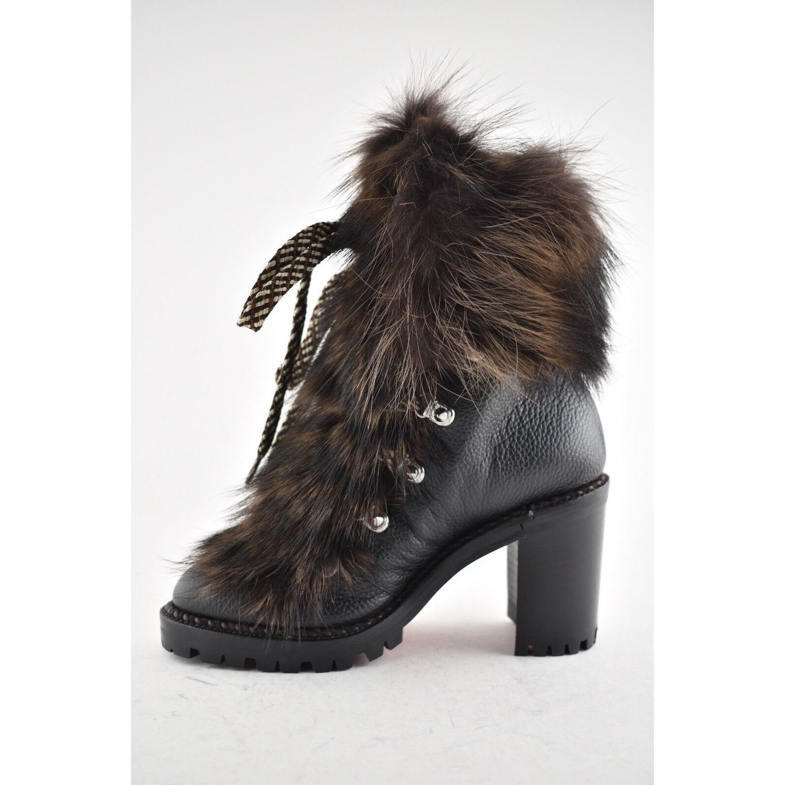Christian Louboutin Christian Louboutin Fanny Black Brown Fur Leather Tie Heel Size US 4 / IT 34 - 7 Thumbnail