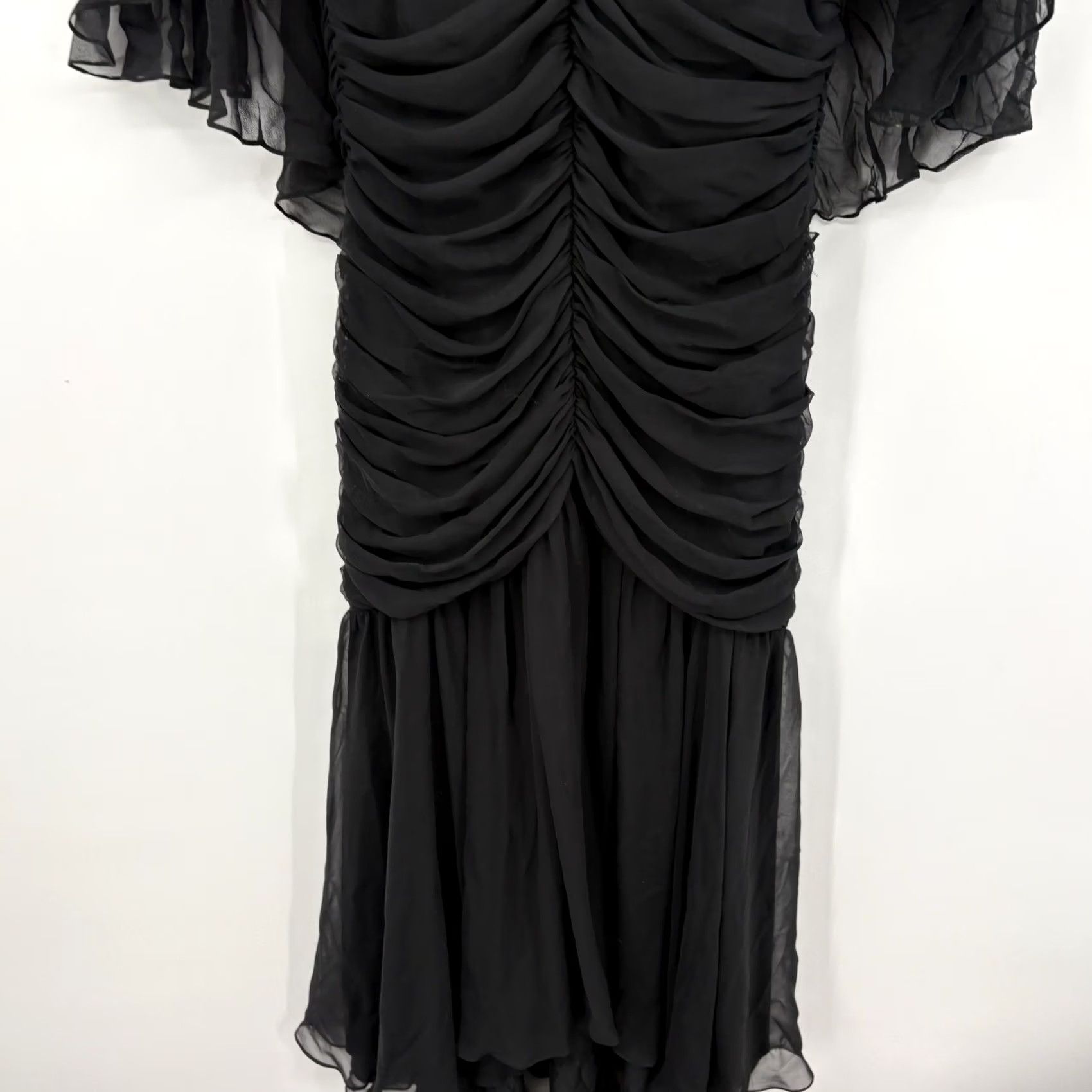Casadei VINTAGE Casadei Dress Small Cocktail Fairy Grunge Sequin Glam Gala Capelet Draped Dress Black S Women Long Belted Caplet Flutter Sleeves Sequin Size S / US 4 / IT 40 - 5 Thumbnail