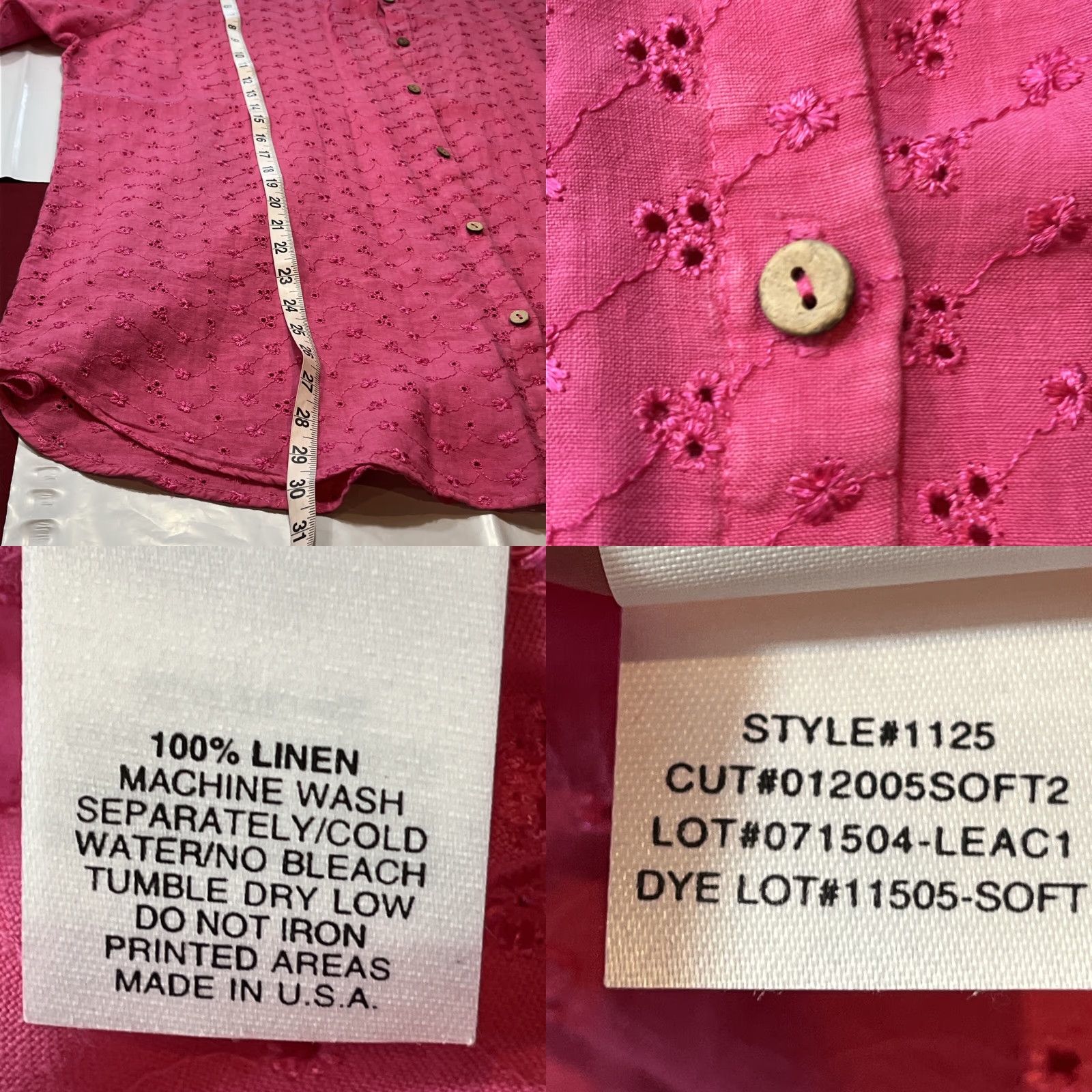 Soft Surroundings Soft Surroundings Shirt Women L Pink Linen Button-Up Collared Embroidered Flower Cut Outs Size L / US 10 / IT 46 - 8 Thumbnail