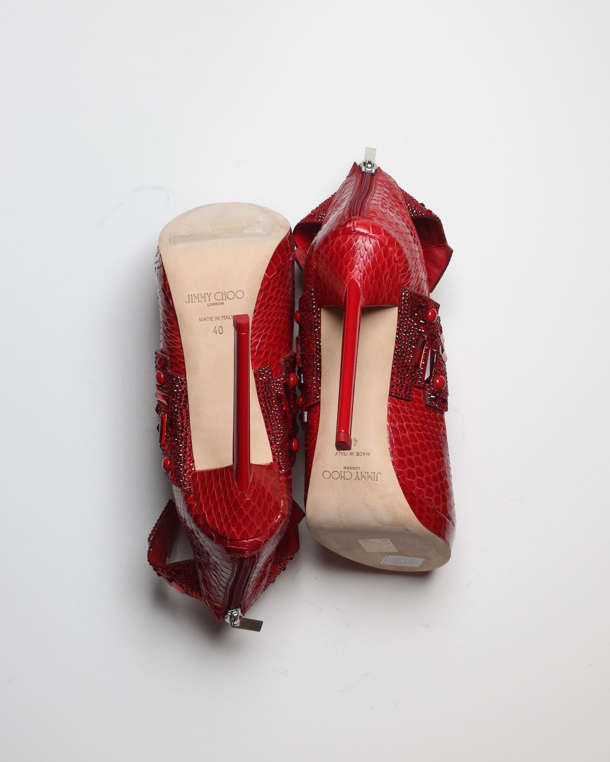 Jimmy Choo JIMMY CHOO Jing Ruby Shiny Elaphe Sandals with Crystals Size US 9.5 / IT 39.5 - 2 Thumbnail