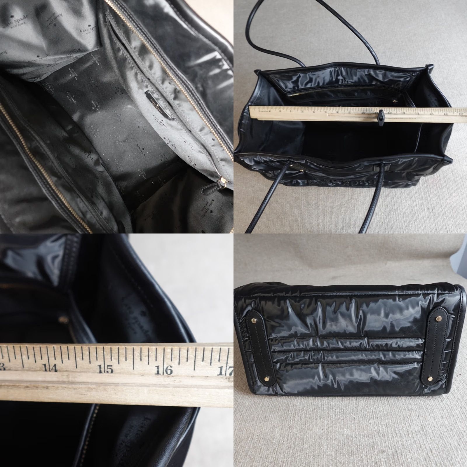 Vintage kate spade new york Tote Black Ella Puffy Fabric Large Nylon Leather Double Handles Women Size ONE SIZE - 9 Thumbnail