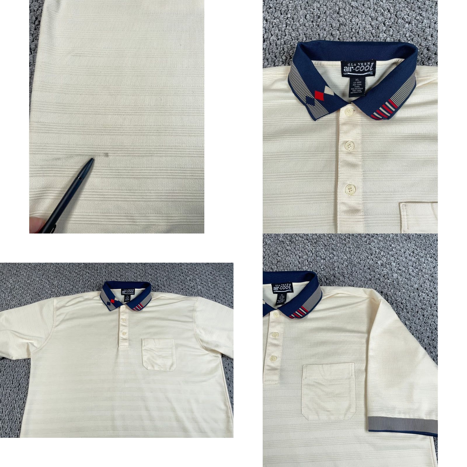 Vintage VINTAGE La Veen Textured Polo Shirt - Shirt Adult XL Ivory Blue 80s Retro Dad Style Mens XL Polo Size US XL / EU 56 / 4 - 8 Thumbnail