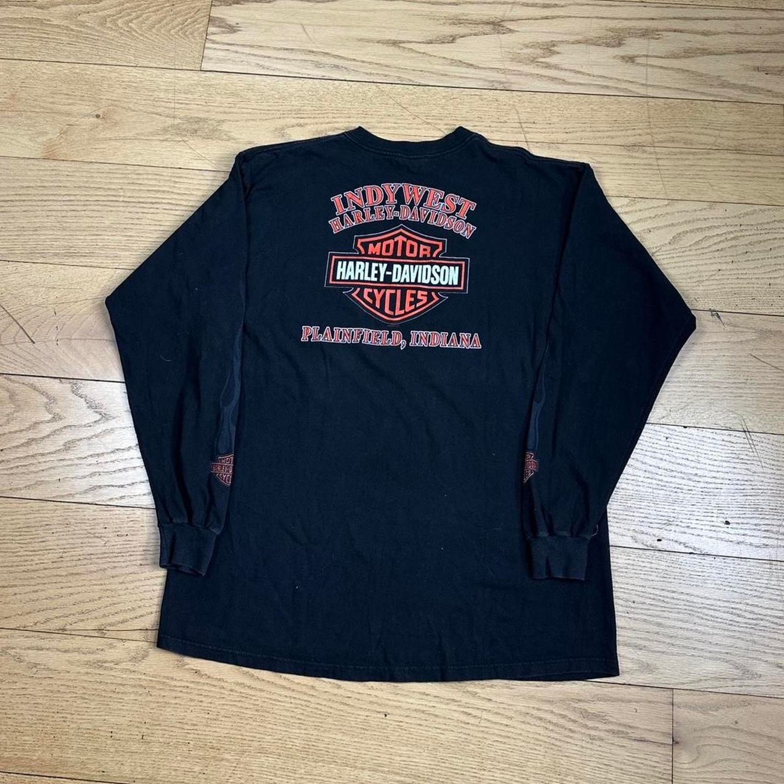 Harley Davidson × Vintage Vintage Harley Davidson Flame Sleeve T-shirt Size US XL / EU 56 / 4 - 2 Thumbnail
