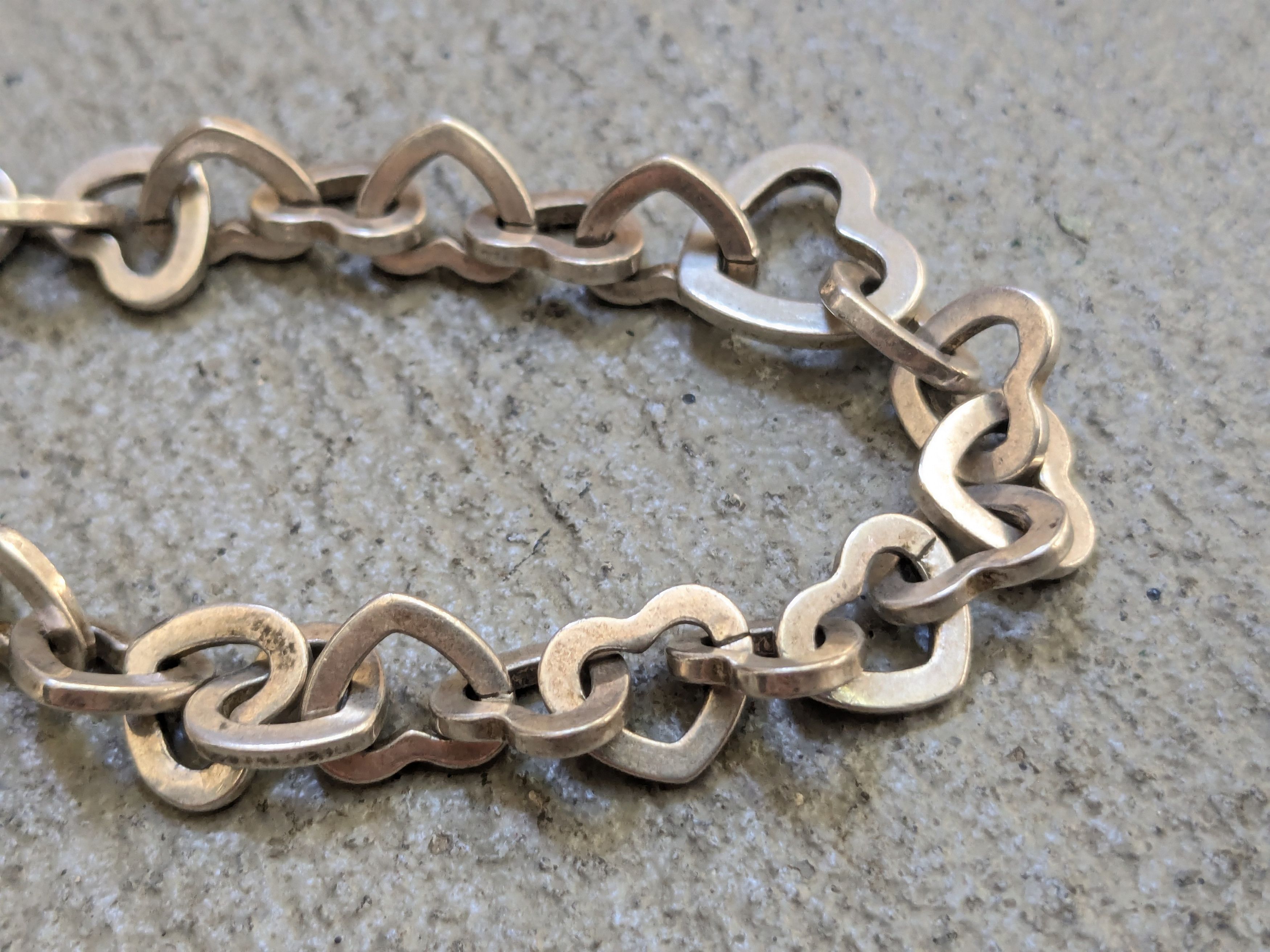 Jewelry Vintage Sterling Silver Bracelet Heart Link Chain Italy Size ONE SIZE - 9 Thumbnail