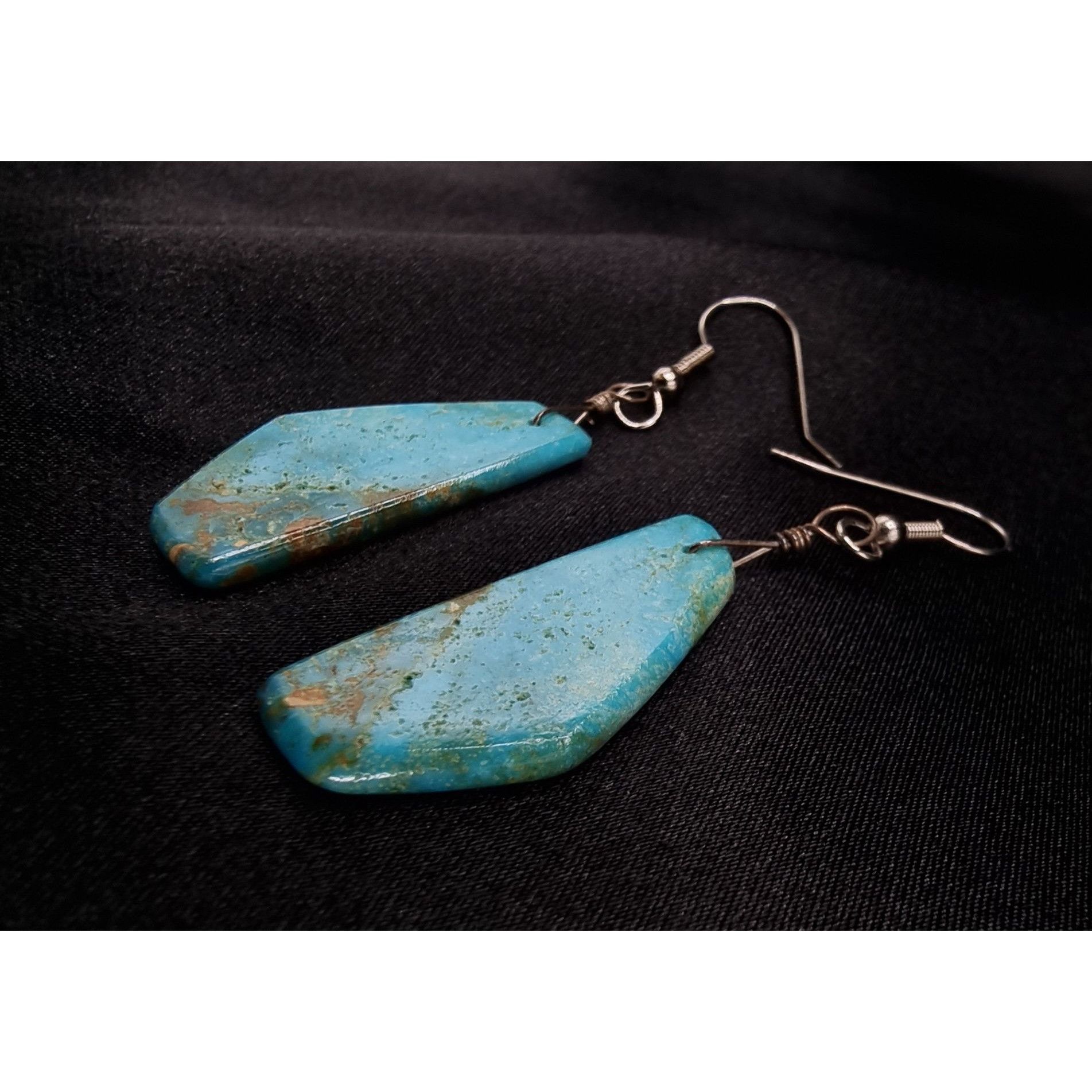 Vintage Real Turquoise 925 Sterling Silver Dangle Earrings Size ONE SIZE - 3 Thumbnail