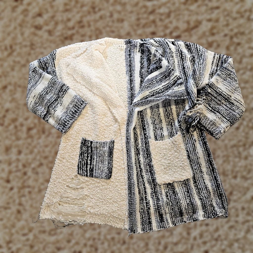 Vintage POL Sweater Shirt Womens Size S White Chunky Knit Striped Open Distressed Casual Size S / US 4 / IT 40 - 1 Thumbnail