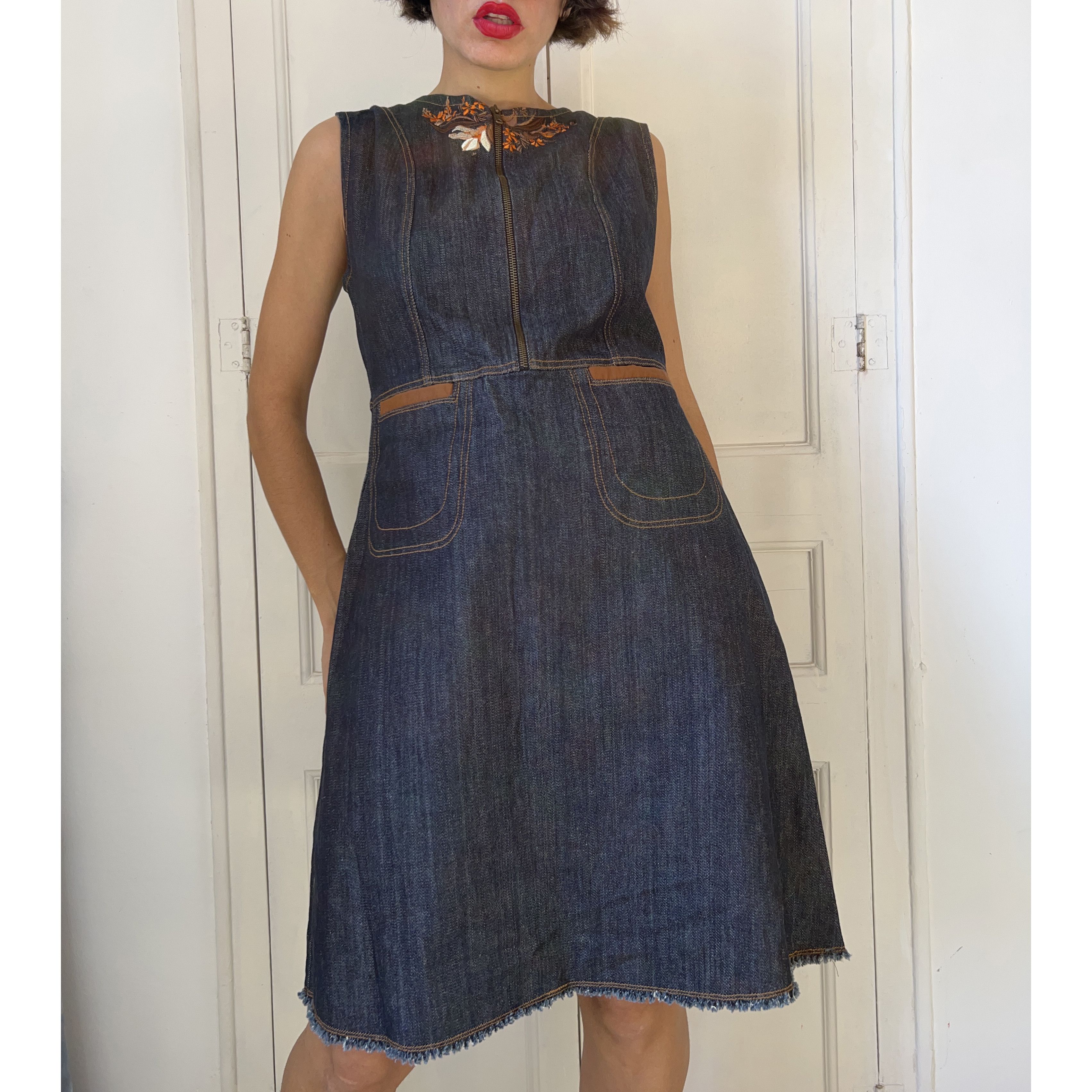 Vintage Vintage 70s Denim Shift Dress Size L / US 10 / IT 46 - 6 Thumbnail