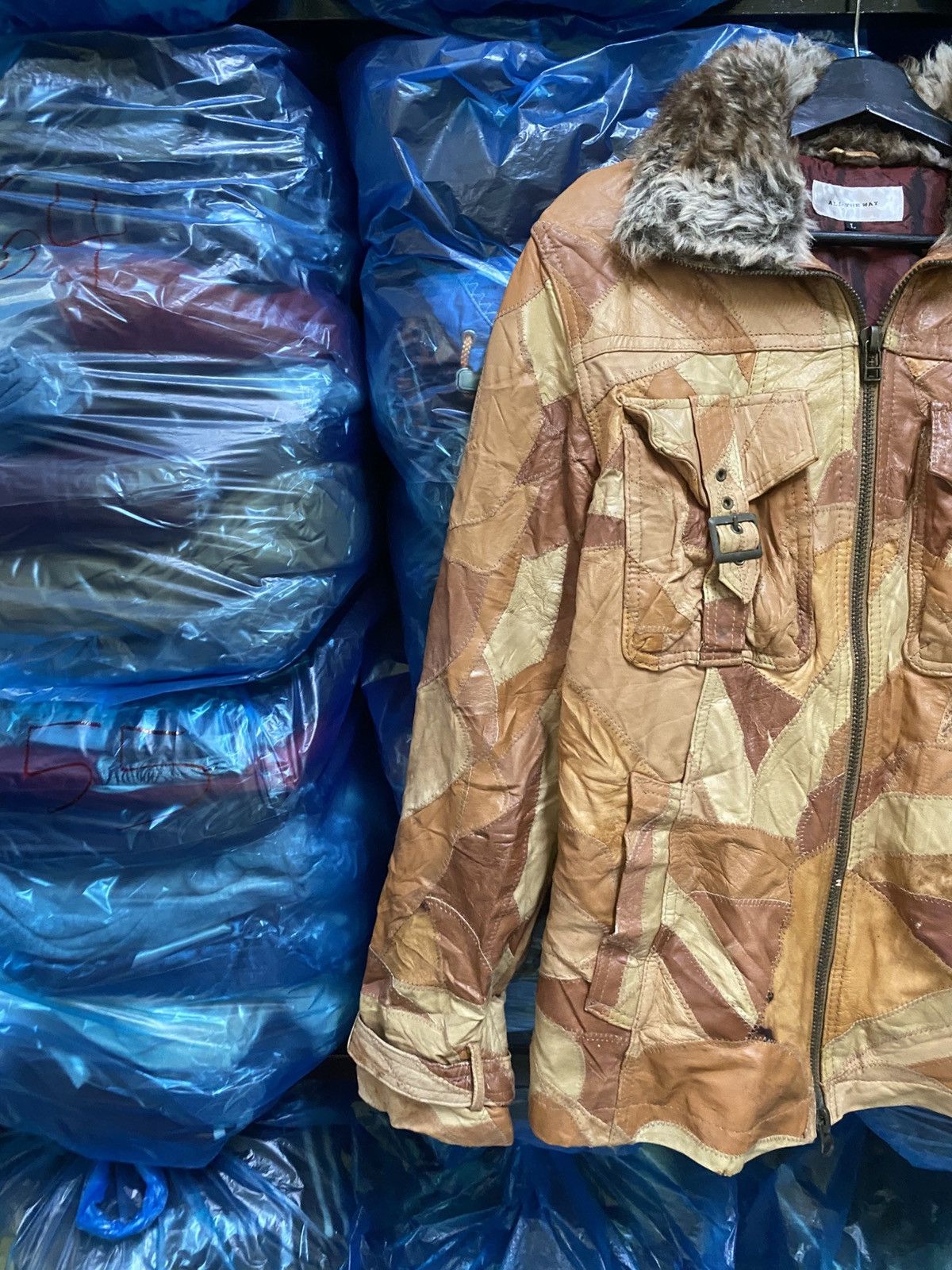 Japanese Brand Patchwork Leather Faux Fur Collar - “ALL THE WAY” Distressed Size M / US 6-8 / IT 42-44 - 5 Thumbnail