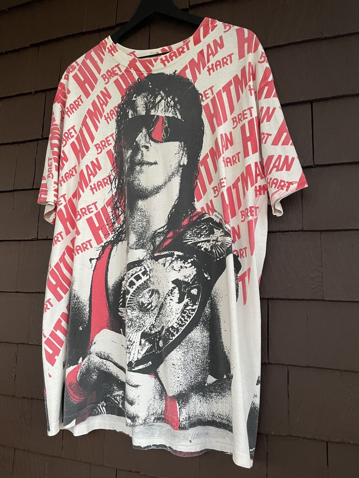 image of Vintage Wwf Bret “Hitman” Hart Super Aop - XL in White, Men's