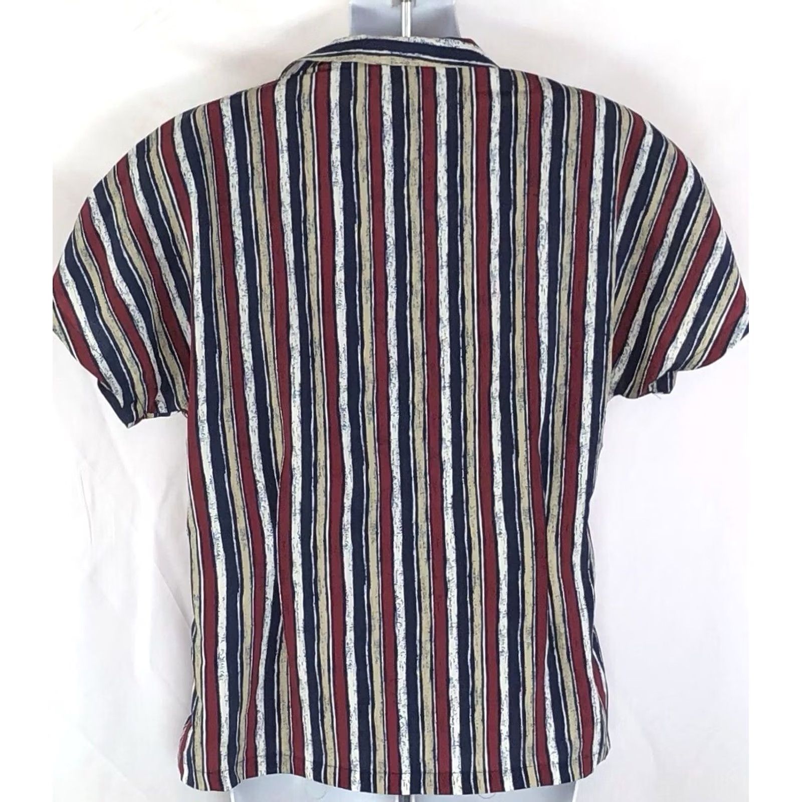 Vintage VINTAGE CL Top Blouse 10P Red Blue Stripe Cut In Chunky Button Y2K Career Work Womens Size L / US 10 / IT 46 - 3 Thumbnail