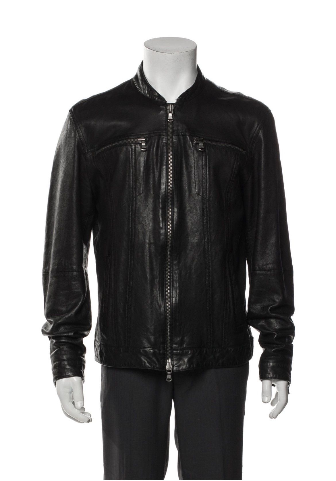 John Varvatos Brando band collar leather jacket. Large Size US L / EU 52-54 / 3 - 7 Thumbnail