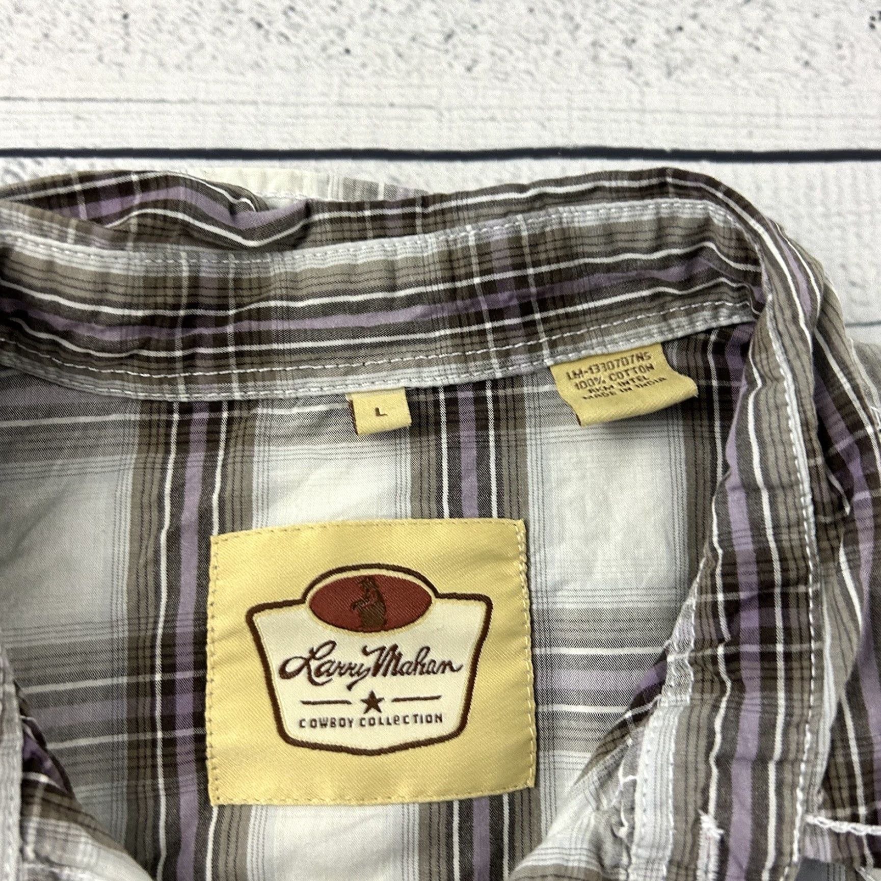 Vintage Larry Mahan Long Sleeve Plaid Pearl Snap Button Front Shirt Mens L Gray Size US L / EU 52-54 / 3 - 2 Thumbnail
