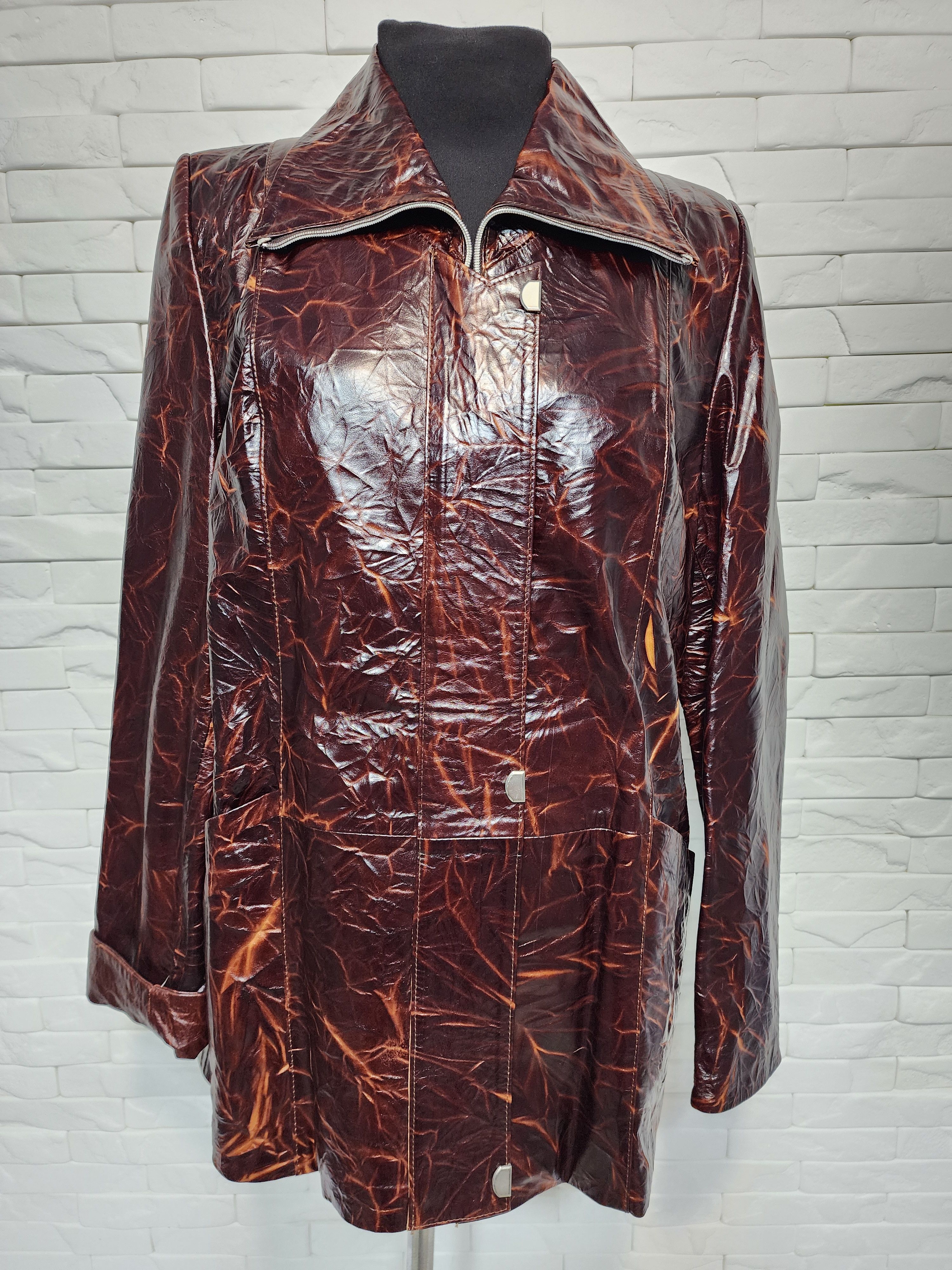Brown Leather Jacket: Women's Zip-Up Sports Coat