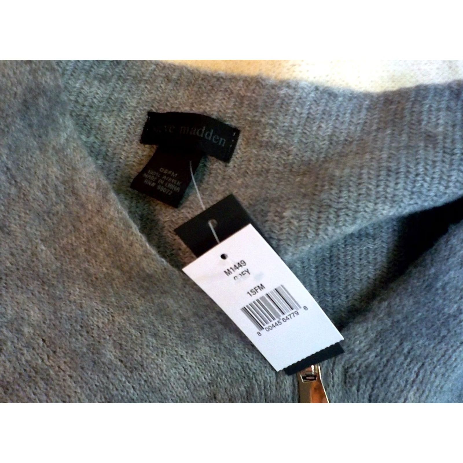 Steve Madden Steve Madden Sweater Cape/Poncho One Size 2 Tone Zip Front Gray/Ivory Acrylic Womens Size ONE SIZE - 5 Thumbnail