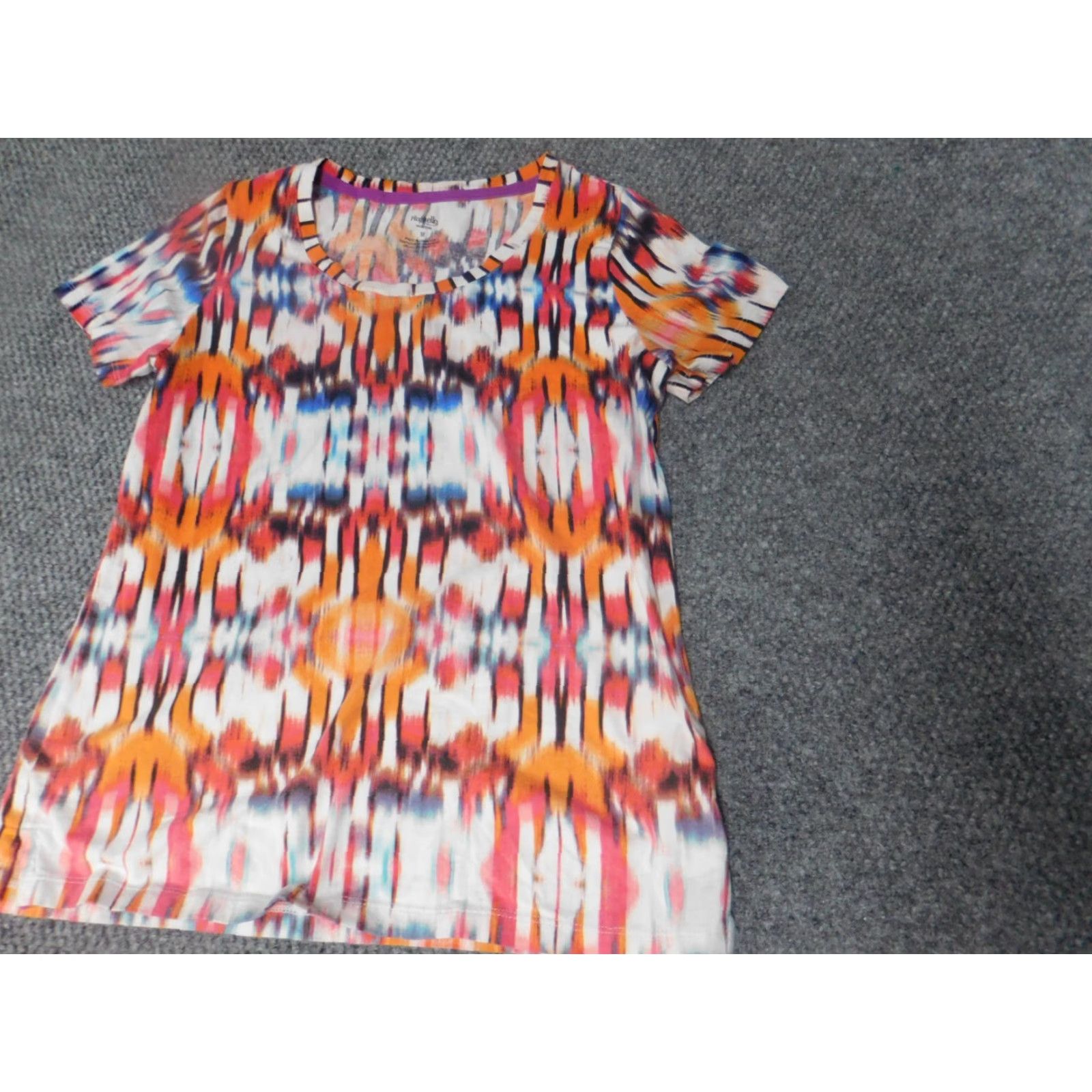 Vintage Rafaella Blouse Shirt Womens M Red Short Sleeve Crew Neck Pullover Casual Stretch Patterned Button Basic Compact Weekend Vintage No Size M / US 6-8 / IT 42-44 - 3 Thumbnail