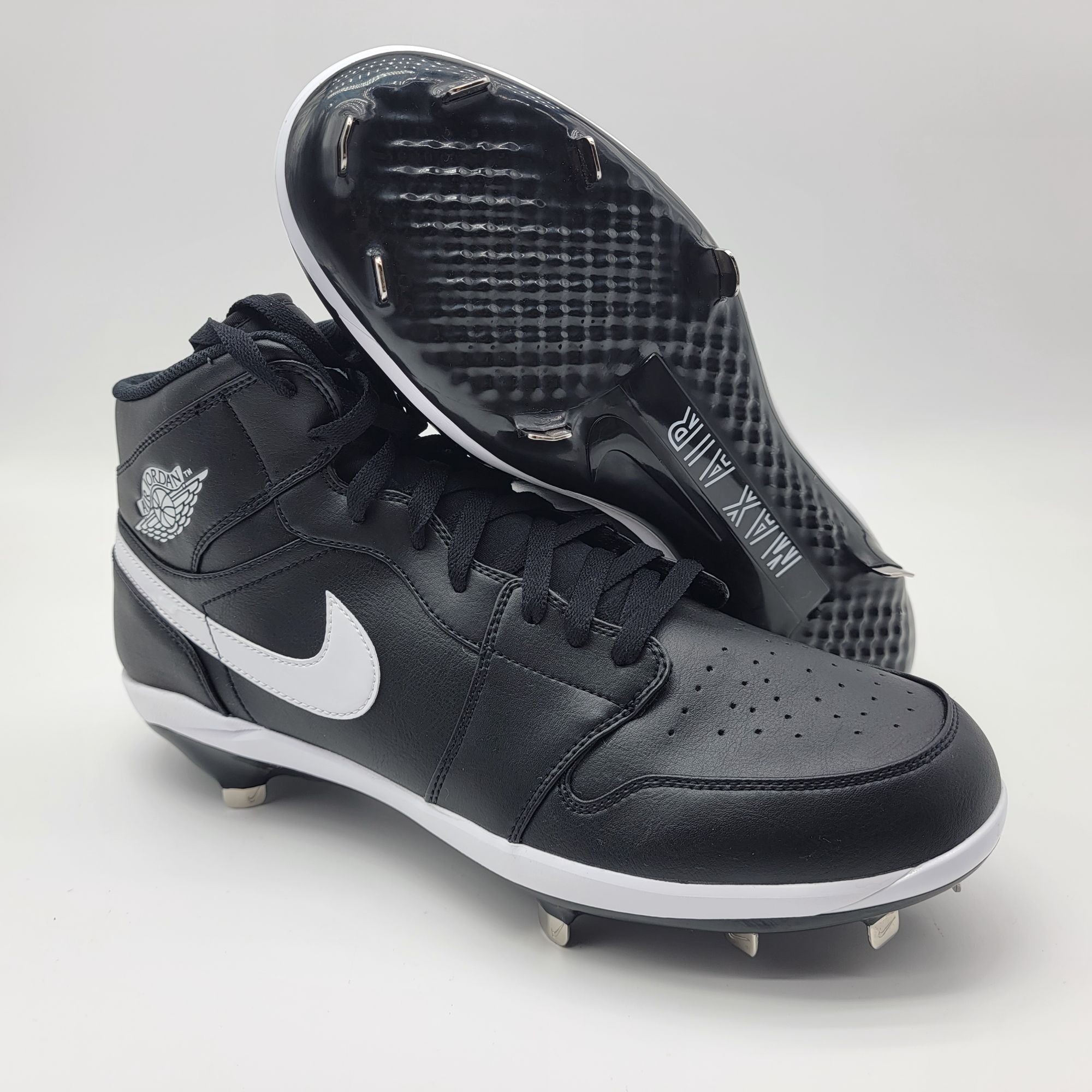 image of New Nike Air Jordan 1 High Retro Metal Baseball Cleats Black Shoes in Black White, Men's (Size 14)