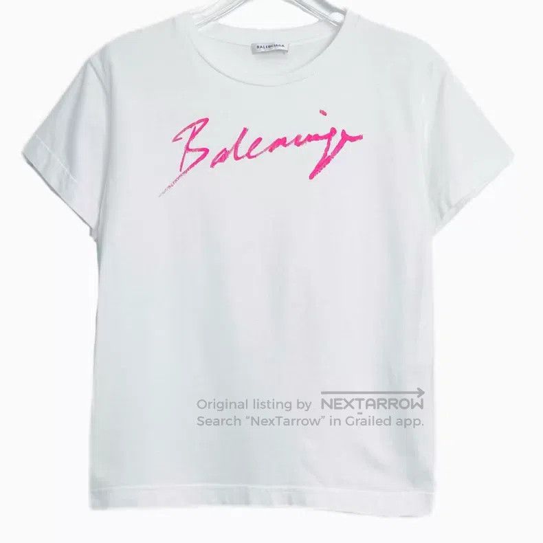 Balenciaga Balenciaga White Graffiti Letter Logo Cotton Crew Neck Sho Size US XS / EU 42 / 0 - 1 Thumbnail