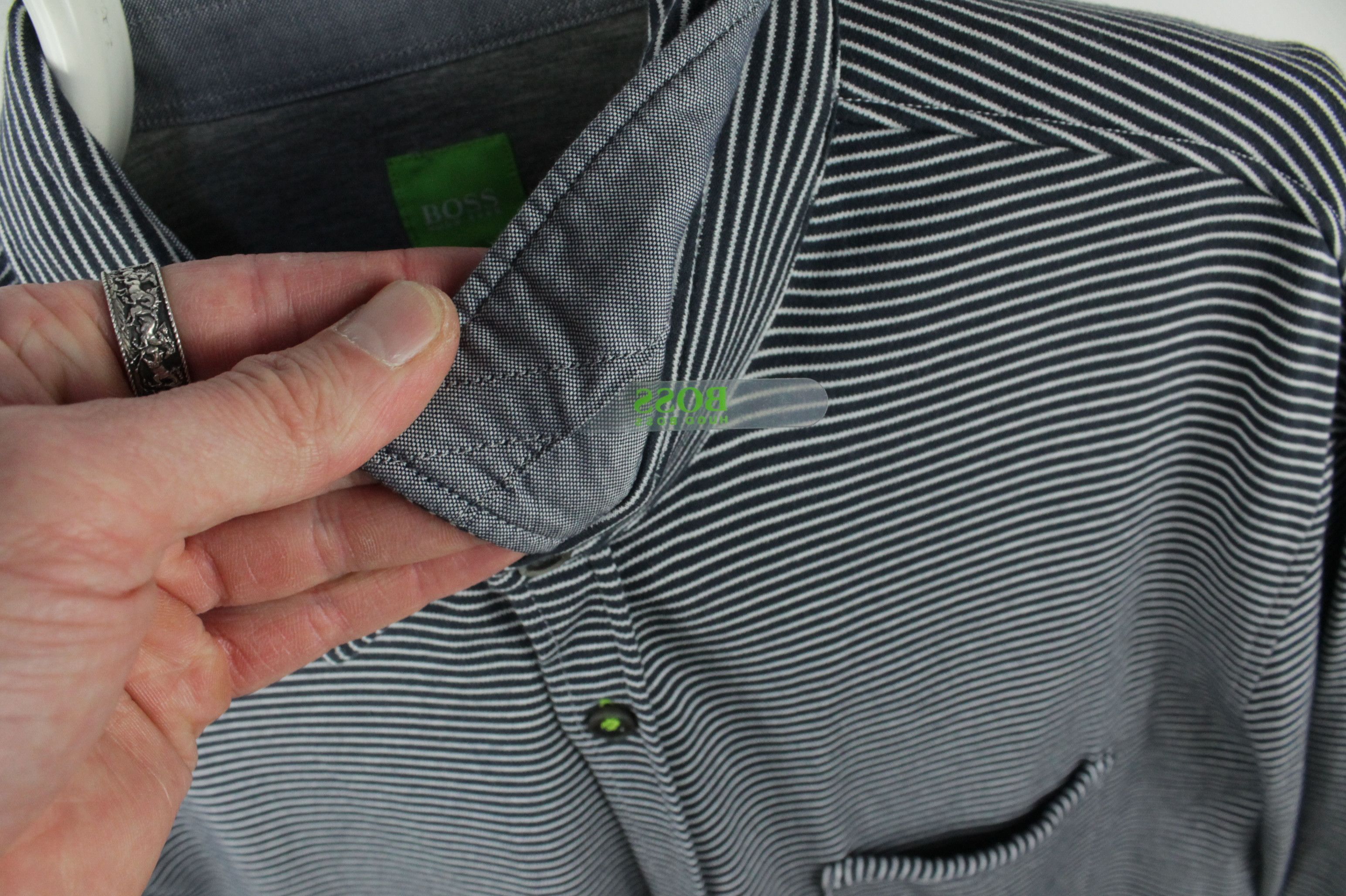 Designer × Hugo Boss Hugo Boss Gray Stripe Cotton Pique Slim Fit Casual Shirt Size US XL / EU 56 / 4 - 4 Thumbnail
