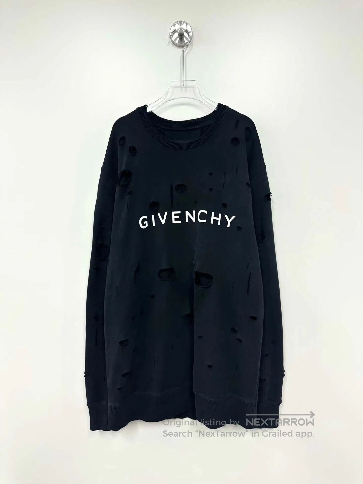 Givenchy Givenchy Black Distressed Hole Letter Logo Long Sleeve Swe Size US L / EU 52-54 / 3 - 1 Thumbnail