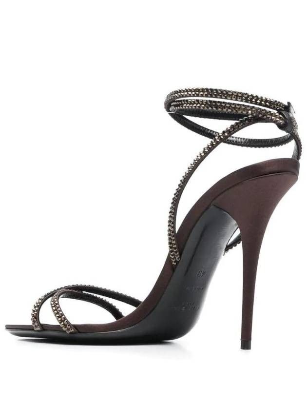 Saint Laurent Paris o1b1hav111224 Ava Sandals Crepe Satin With Rhinestones Brown Size US 11.5 / IT 41.5 - 3 Thumbnail